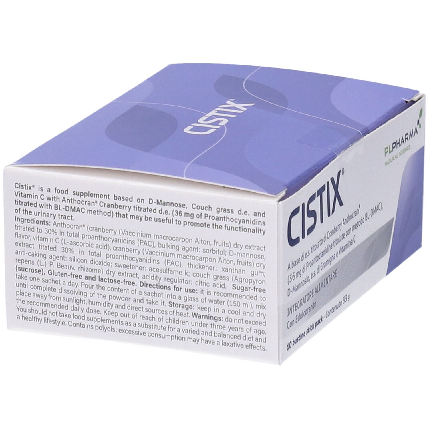 Emballage produit avec texte. Ingrédients, mode d'emploi et avertissements. Marque: Cistix. Contenu 33g.