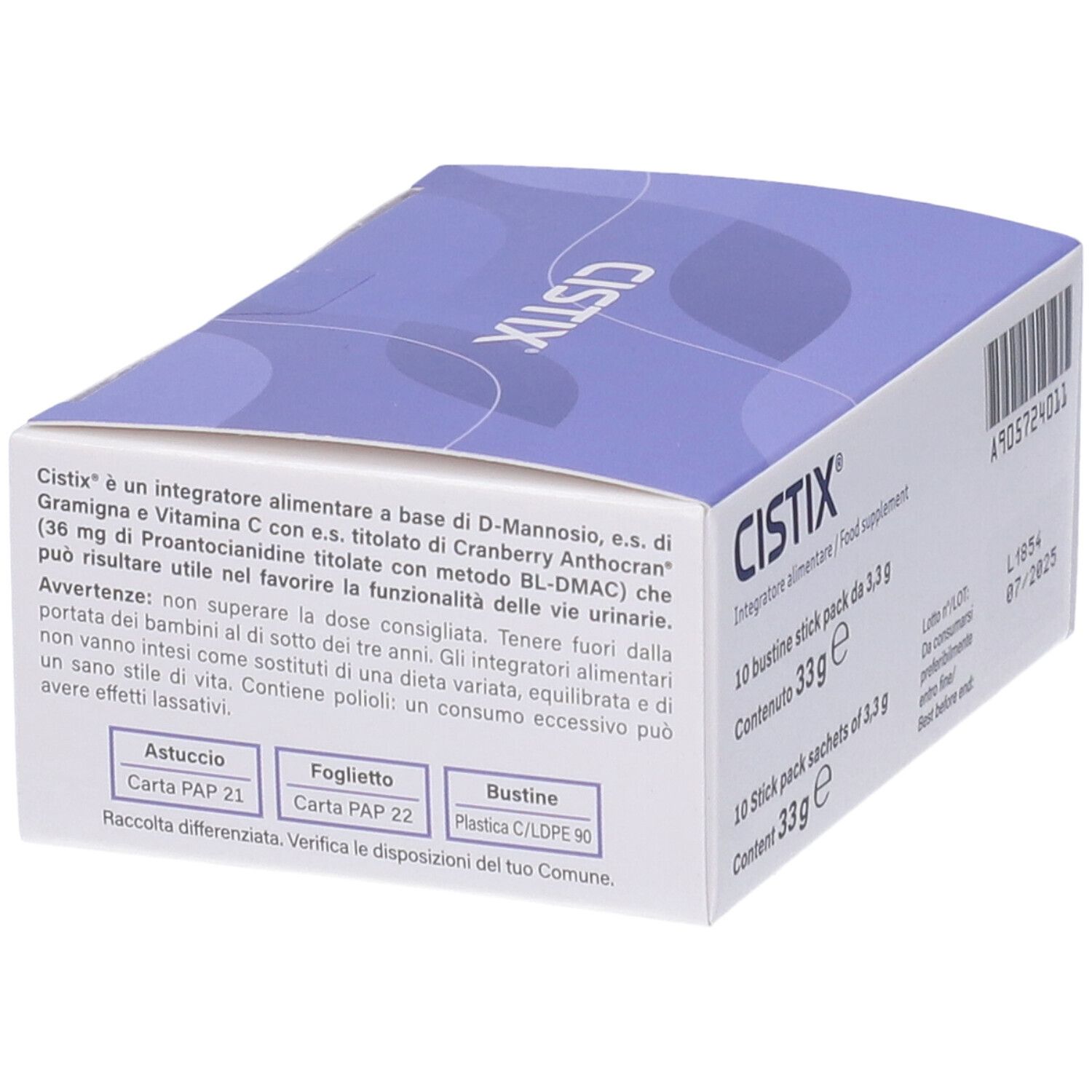 Emballage produit avec texte. Ingrédients, mode d'emploi et avertissements. Marque: Cistix. Contenu 33g.