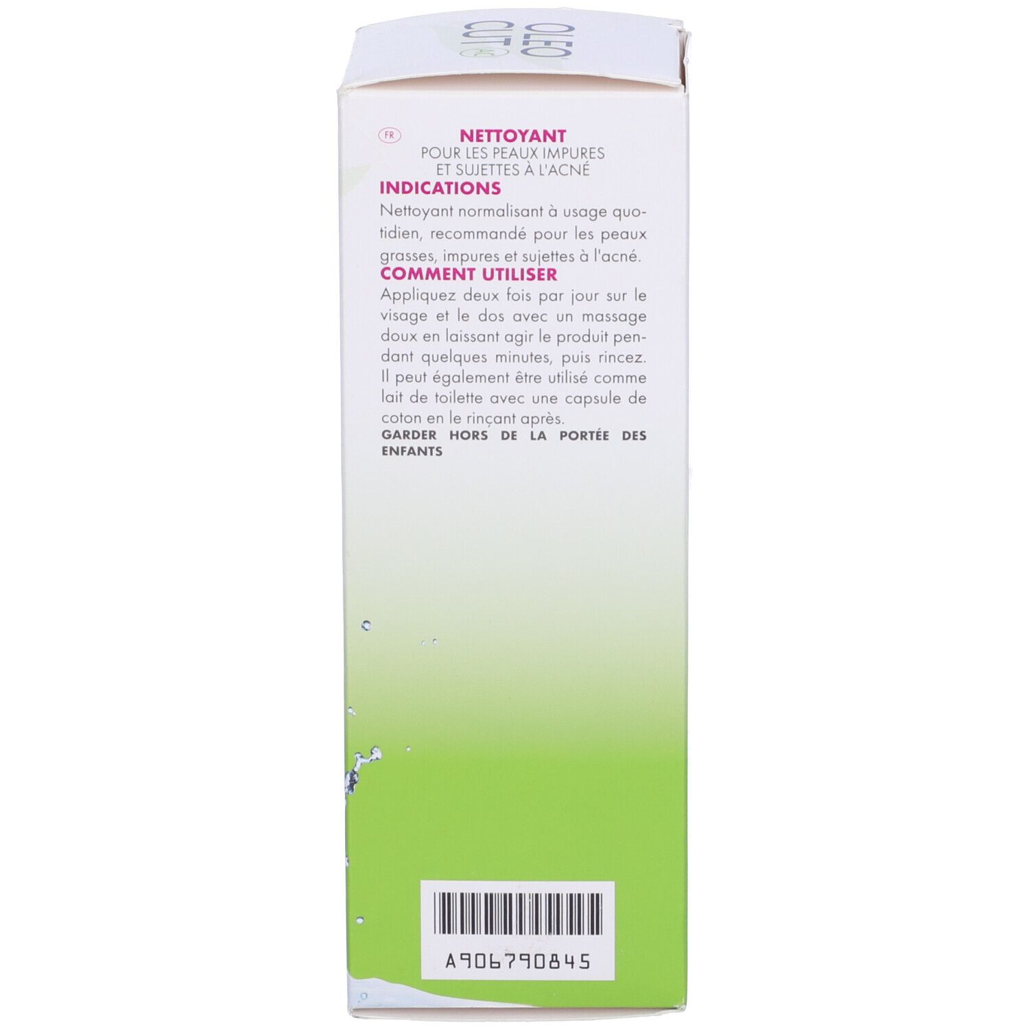 Seitenansicht der Verpackung mit Text in mehreren Sprachen. Enthält Informationen.