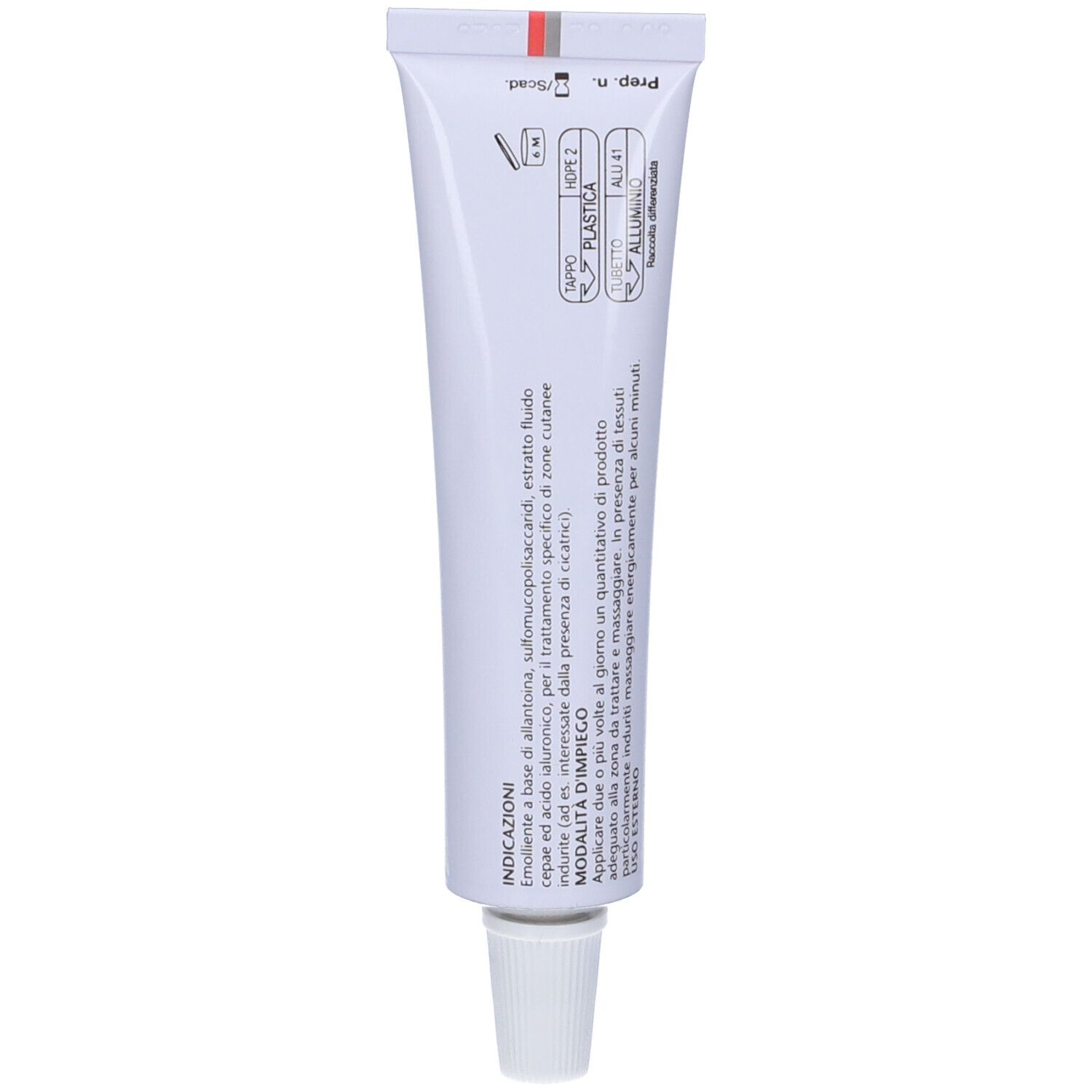 Dos du tube de gel Same plast. Tube blanc avec texte et symboles. Bouchon.