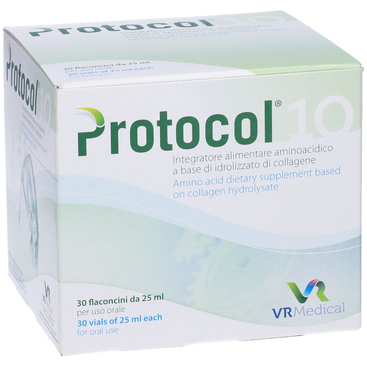 Boîte Protocol 10. Complément alimentaire à base de collagène. 30 flacons. Marque VRMedical.