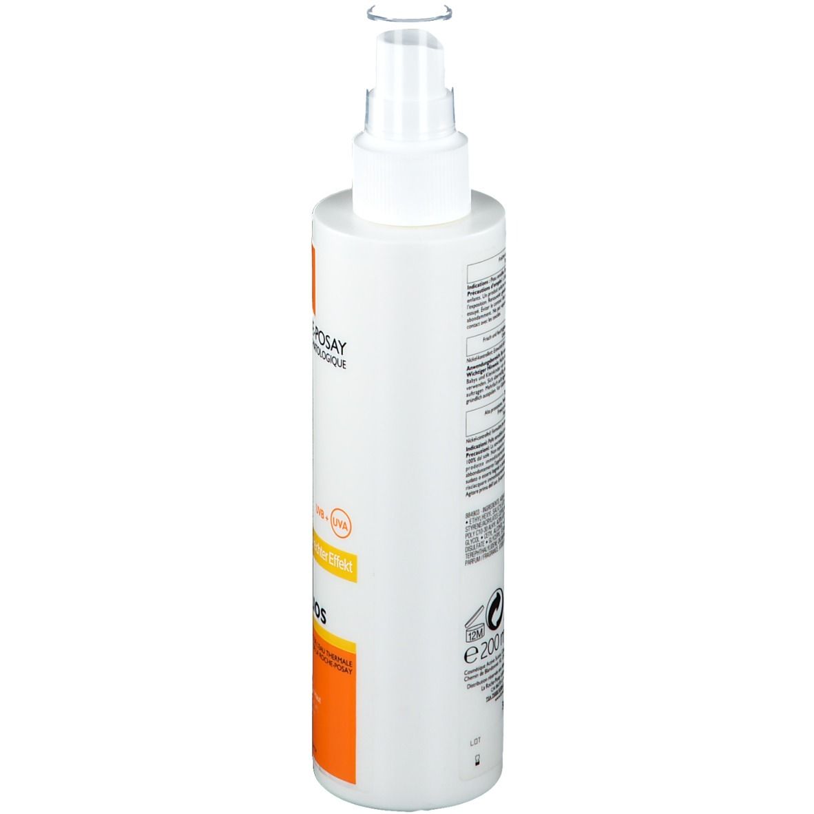 La Roche-Posay Anthelios Spray LSF30. Flacon blanc avec étiquette orange. Vaporisateur.