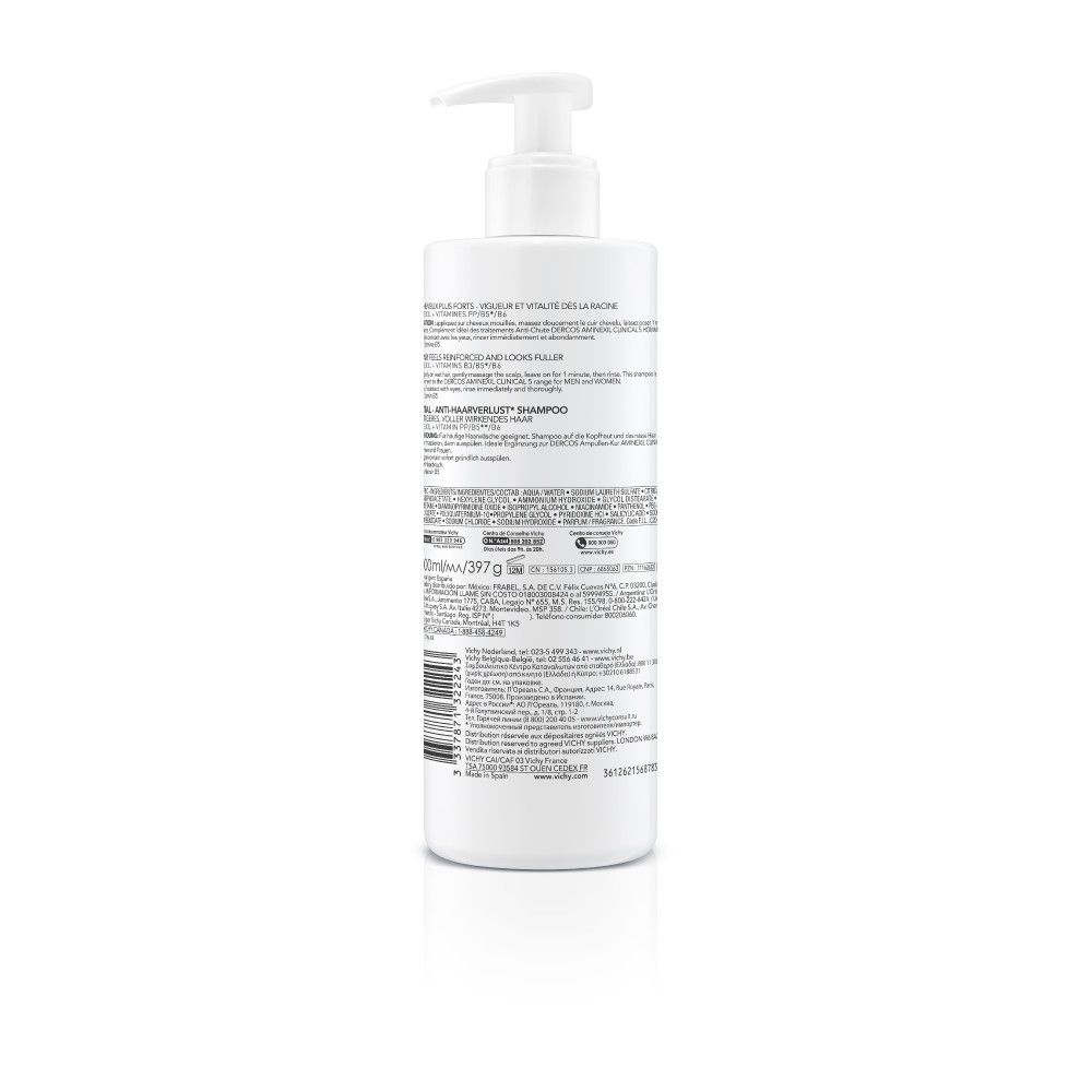 Arrière du shampoing Vichy Dercos Energy+ avec informations détaillées sur l'application.