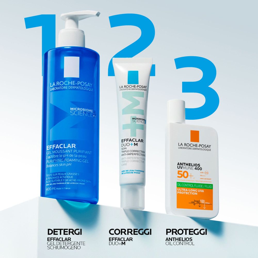 La Roche-Posay Effaclar Reinigungsgel, Duo+ Creme und Anthelios Sonnenschutz.