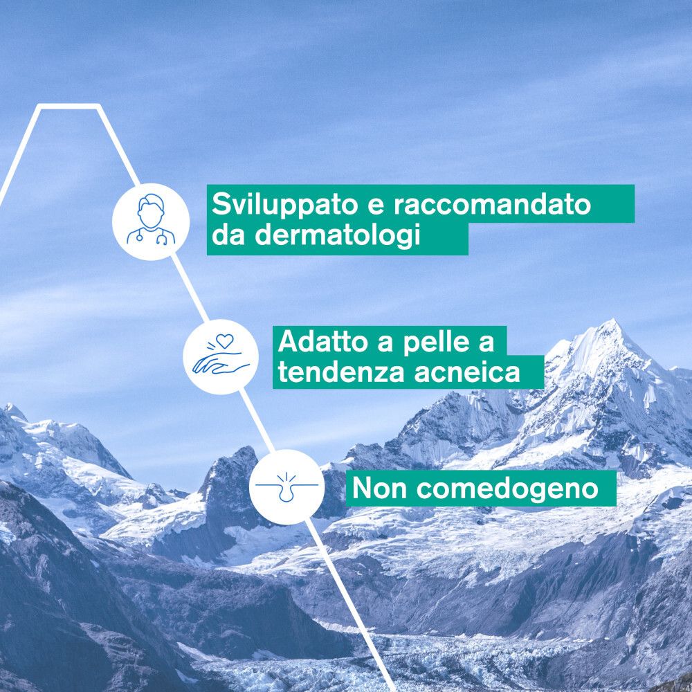 Grafik mit Text. Text: Von Dermatologen entwickelt und empfohlen, für zu Akne neigende Haut geeignet, nicht komedogen.