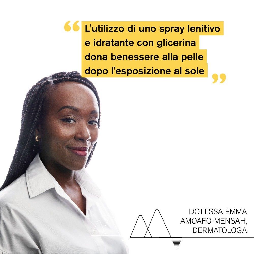 Femme avec des tresses. Texte: Citation sur l'effet bénéfique du spray à la glycérine.