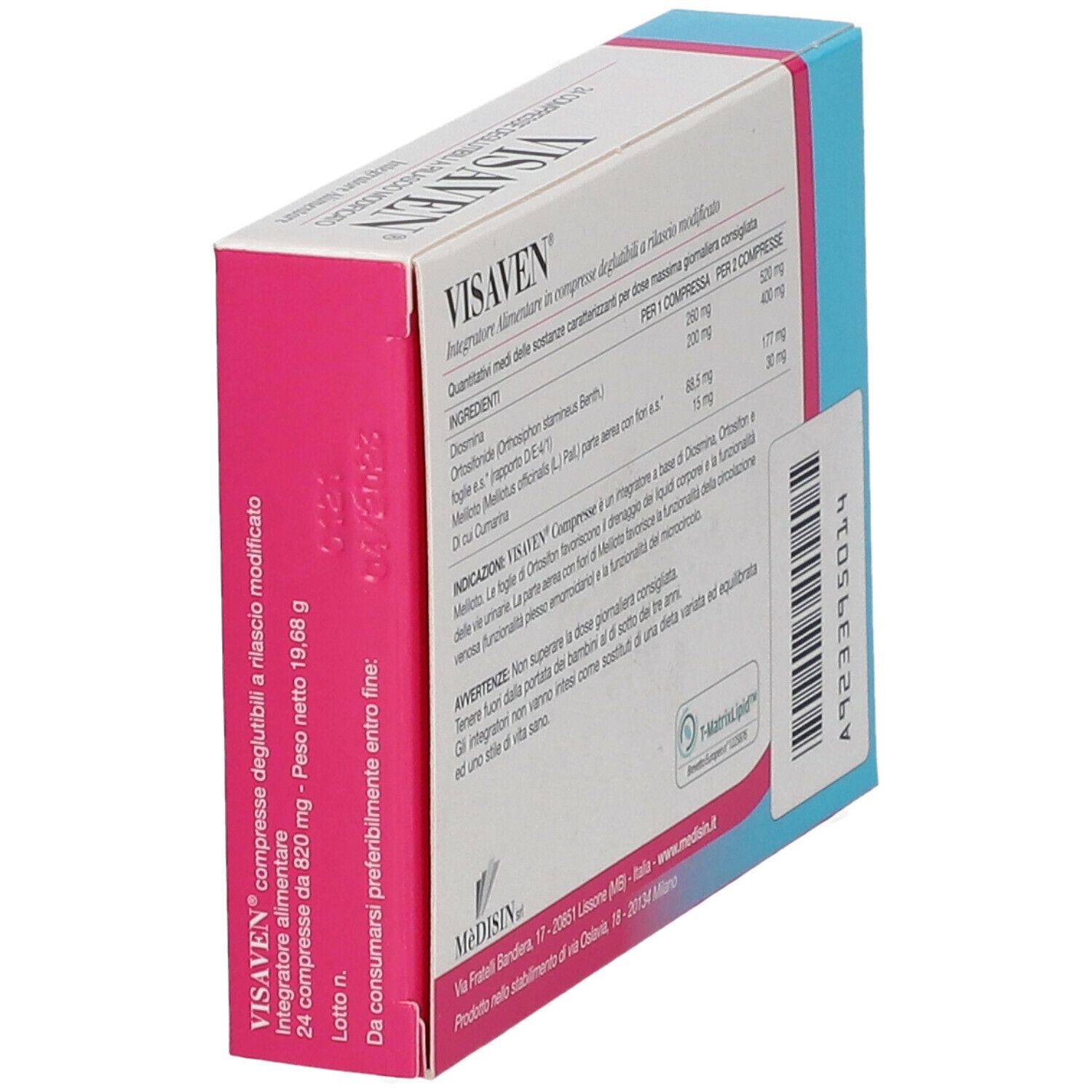 Boîte VISAVEN® 24 comprimés. Dos avec informations et logo.