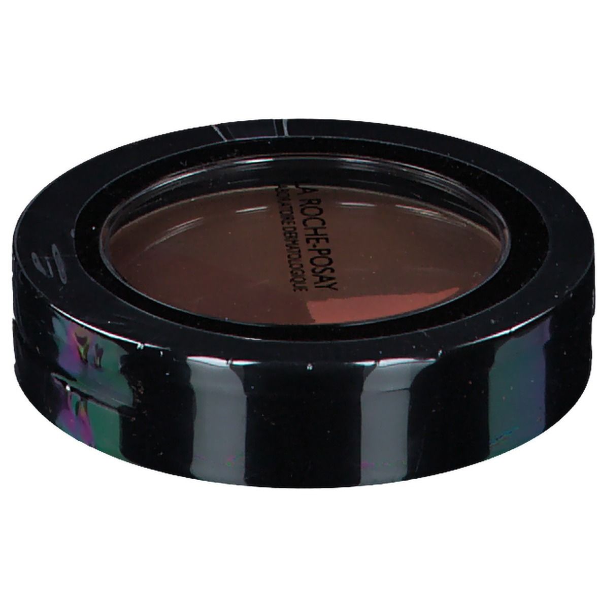 Boîtier rond noir avec deux teintes de poudre solaire. Logo LA ROCHE-POSAY visible. Couvercle rond transparent.