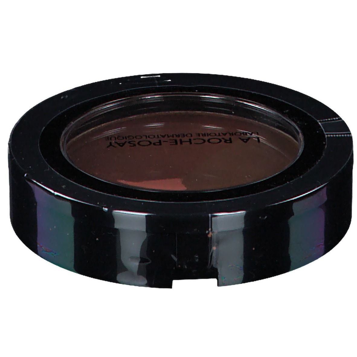 Boîtier rond noir avec deux teintes de poudre solaire. Logo LA ROCHE-POSAY visible. Couvercle rond transparent.