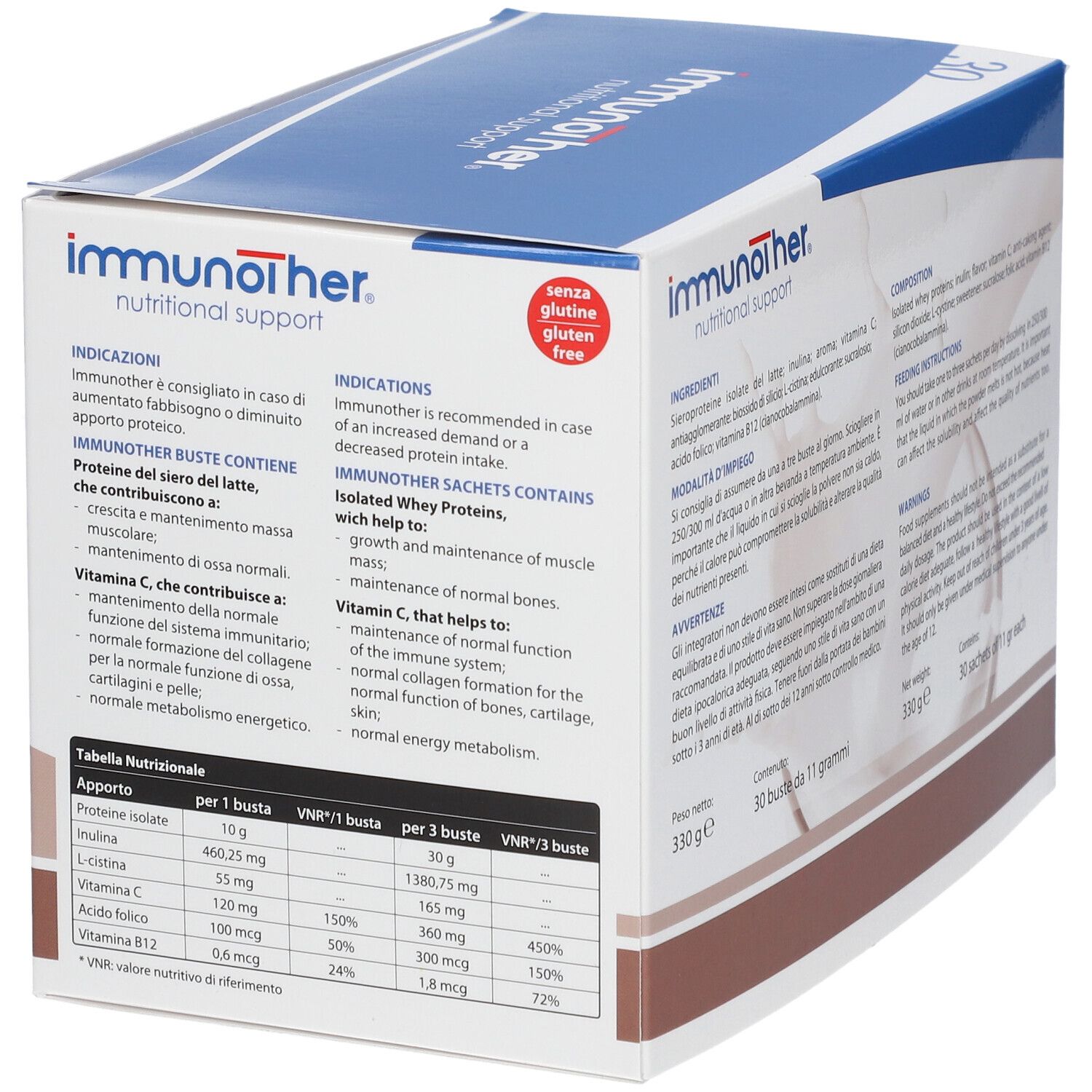 Karton "immunother" mit 30 Beuteln. Enthält Informationen zu Inhaltsstoffen und Anwendung. Glutenfrei.