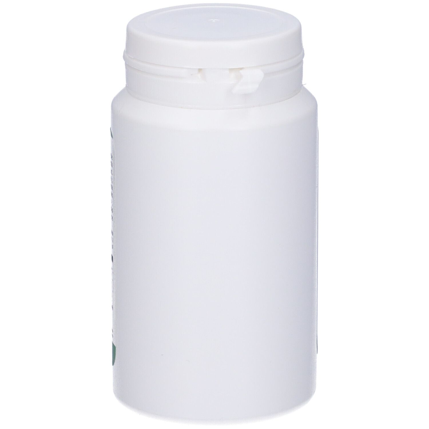 Weiße Tablettenflasche mit weißem Deckel. Keine Beschriftung sichtbar.