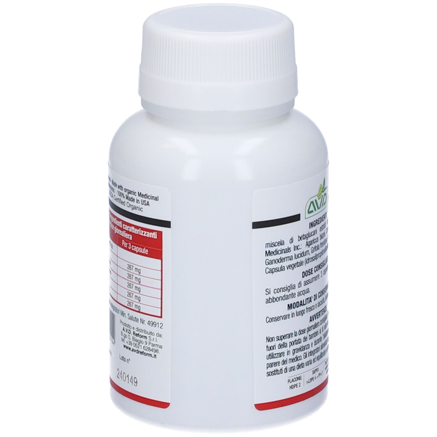 Weißes Pillenfläschchen mit Zutatenliste. Enthält „IMMUNITY-ASSIST FORTE“. Hergestellt in den USA.