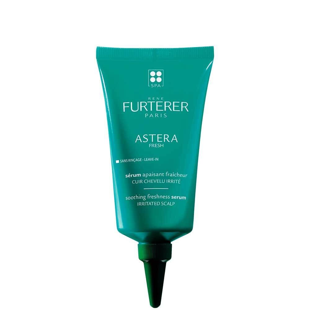 Tube vert avec texte. Inscription: RENE FURTERER PARIS, ASTERA FRESH. Nom du produit et description en français et en anglais.