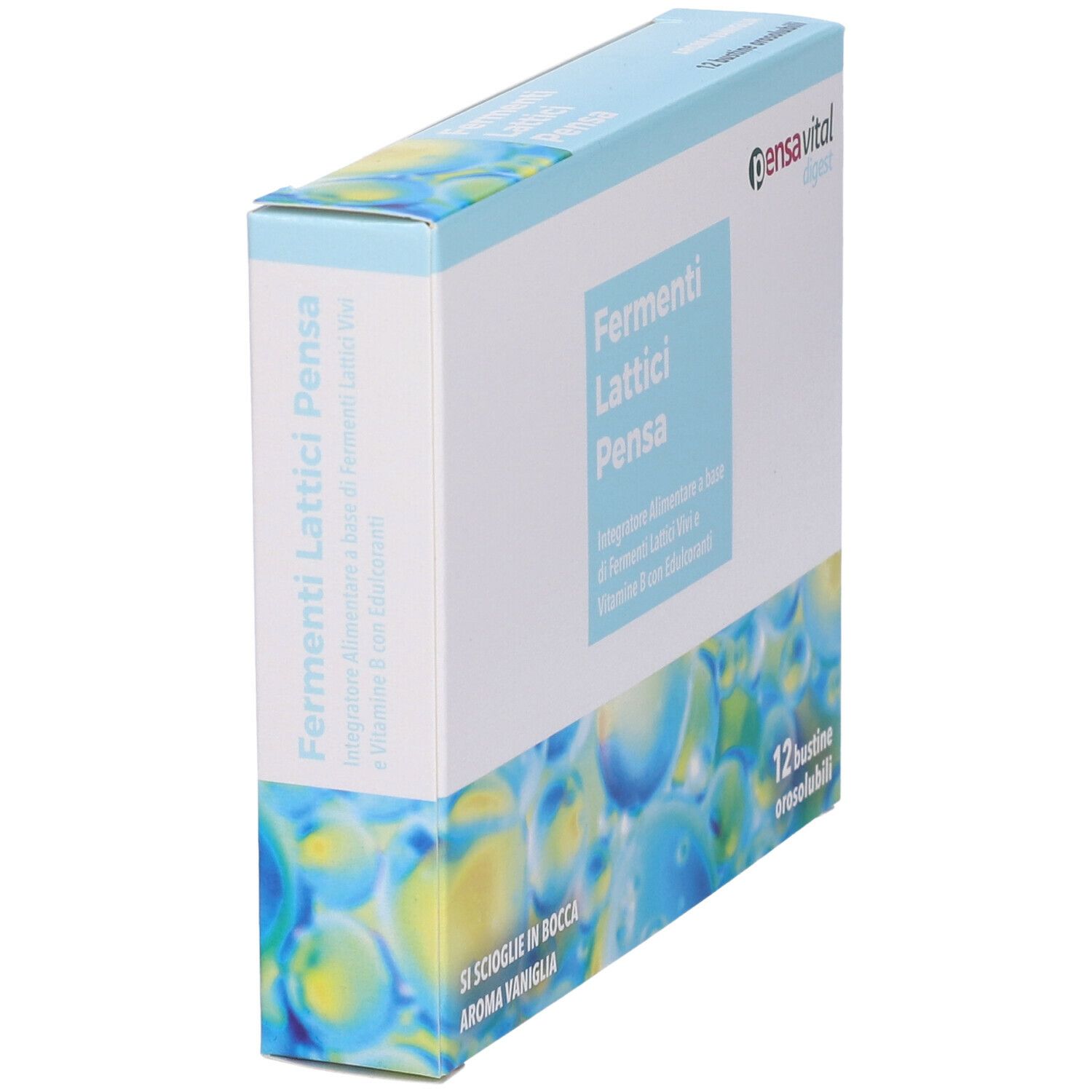 Boîte de Pensa Vital digest. Contient 12 sachets. Inscription : 'Si scioglie in bocca'.