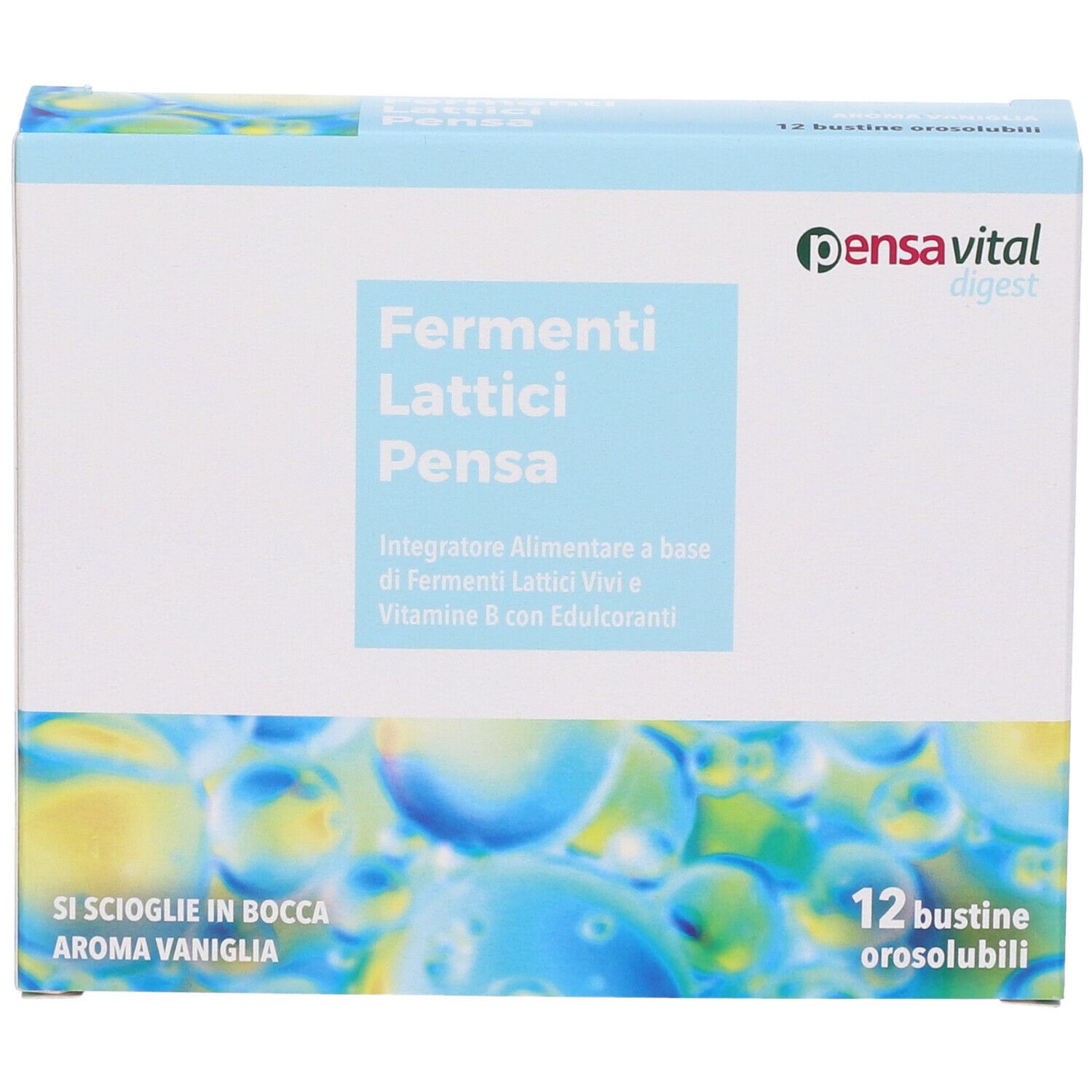 Boîte de Pensa Vital digest. Contient 12 sachets. Inscription : 'Si scioglie in bocca'.