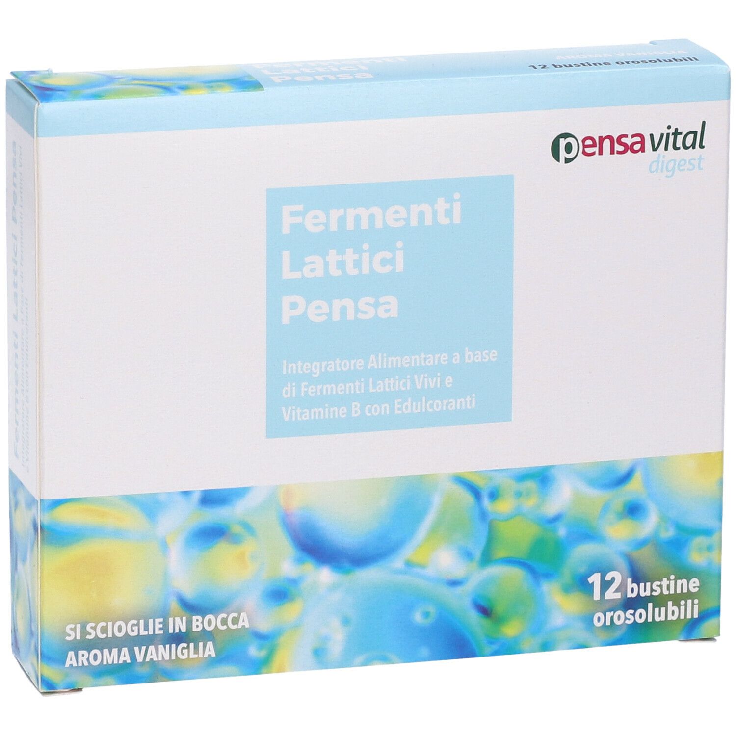Boîte de Pensa Vital digest. Contient 12 sachets. Inscription : 'Si scioglie in bocca'.