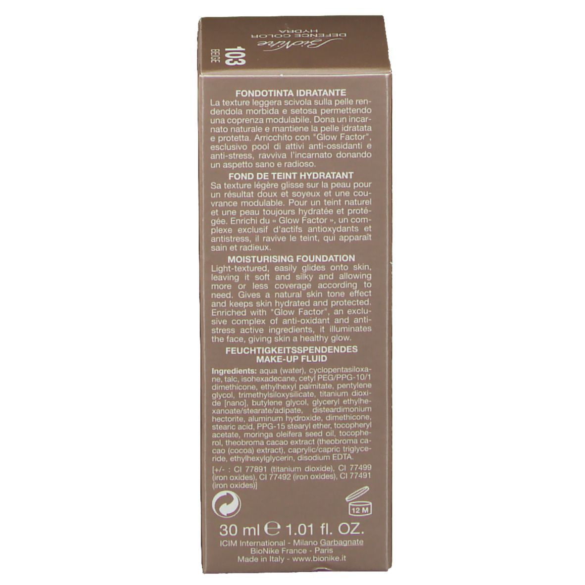 BioNike DEFENCE COLOR Hydra feuchtigkeitsspendende Foundation 103