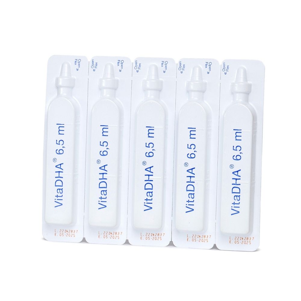Fünf VitaDHA-Fläschchen à 6,5 ml in Blisterverpackung.