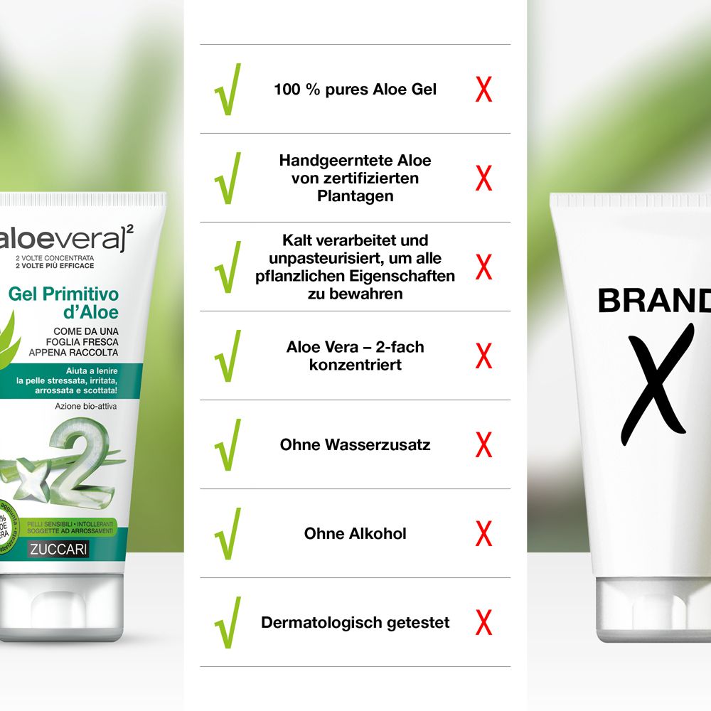 Tube mit erfrischendem Aloe Vera Gel, 2-fach konzentriert. ZUCCARI Marke.