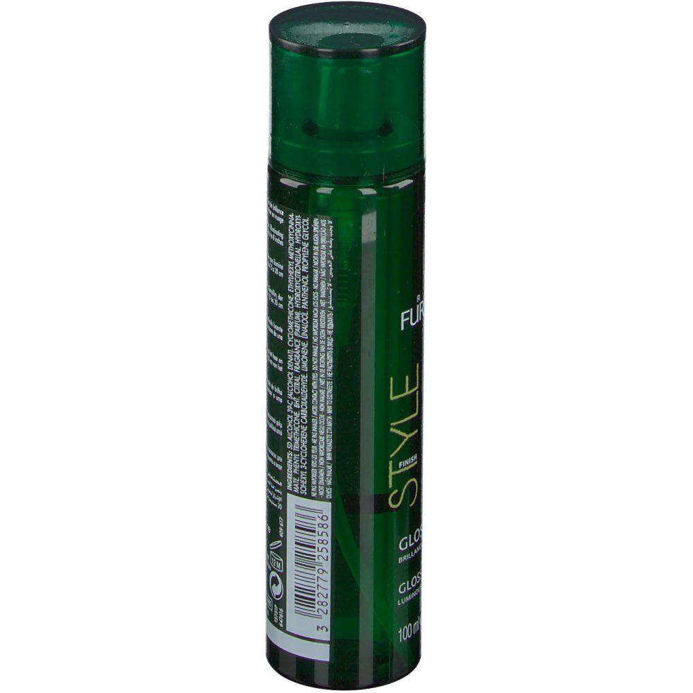 Grüne Sprühflasche. Rückseite mit Text und Barcode. Enthält Informationen und Warnhinweise.