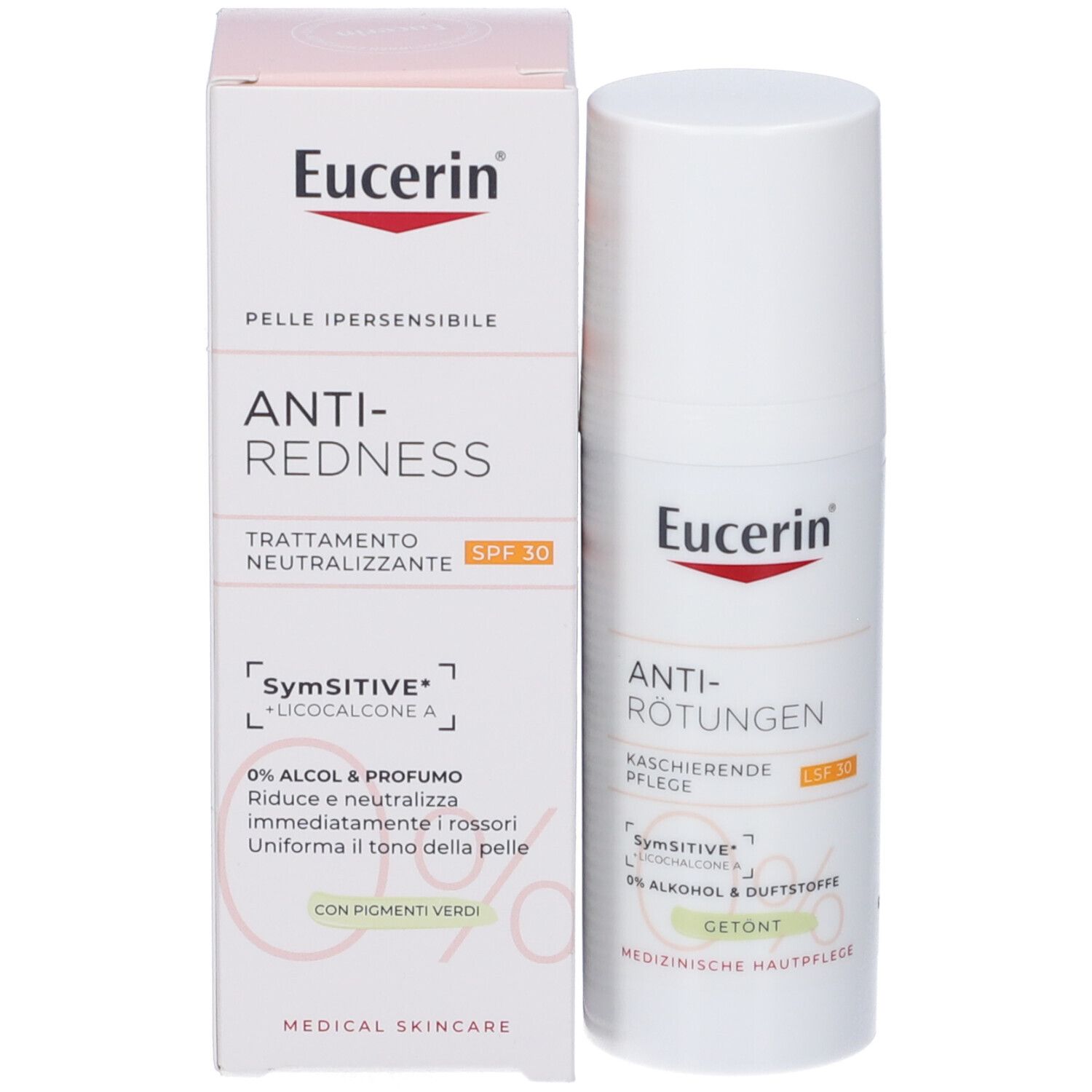 Eucerin Anti-Rötungen kaschierende Tagespflege und Umverpackung. LSF 30, 0% Alkohol.