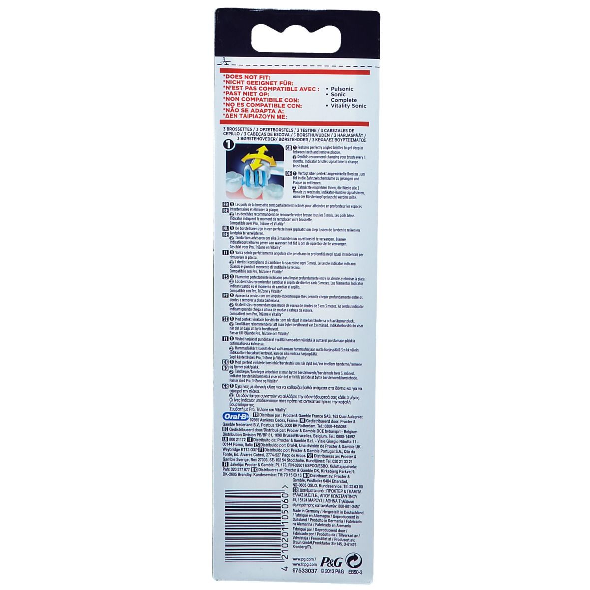 Dos de l'emballage avec texte. Informations sur la compatibilité et le fabricant.