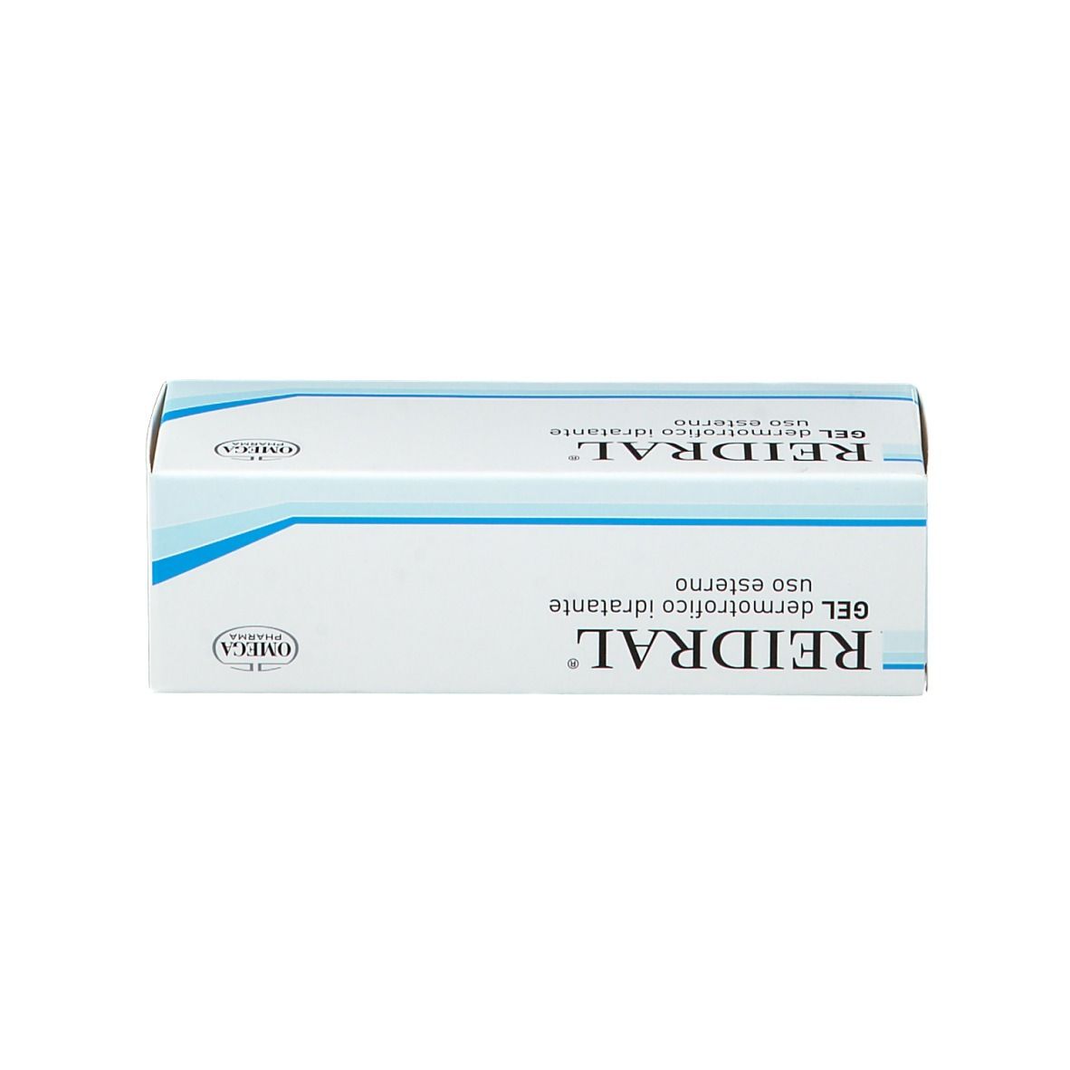 Verpackung von REIDRAL® Gel. Aufschrift: Gel dermotrofico idratante uso esterno. Logo Omega Pharma.