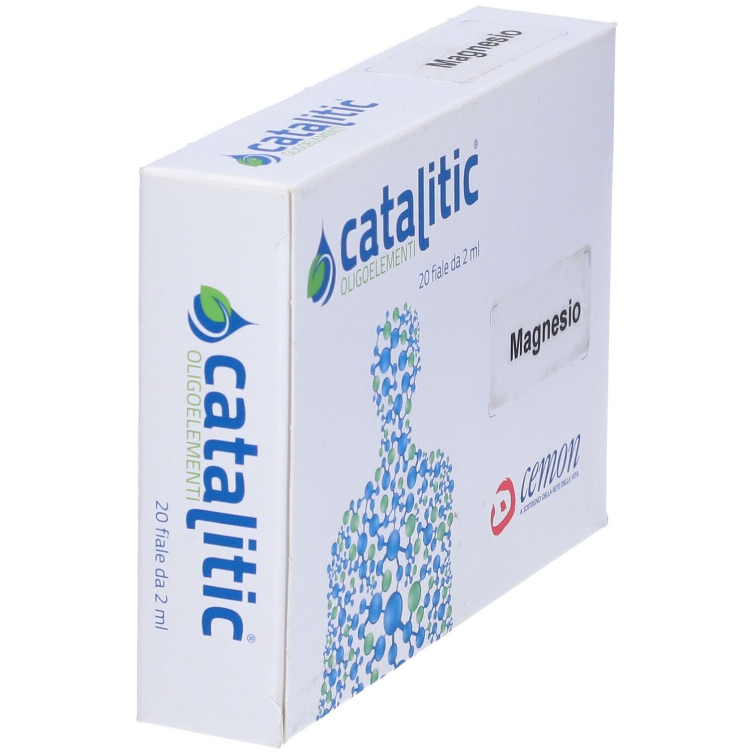 Katalitische Spurenelemente Magnesium Mg, Schachtel mit 20 Ampullen. Aufdruck: catalitic, Oligoelemente, Magnesio.
