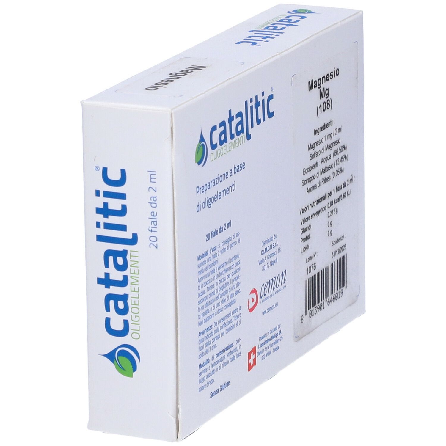 Katalitische Spurenelemente Magnesium Mg, Schachtel mit 20 Ampullen. Aufdruck: catalitic, Oligoelemente, Magnesio.