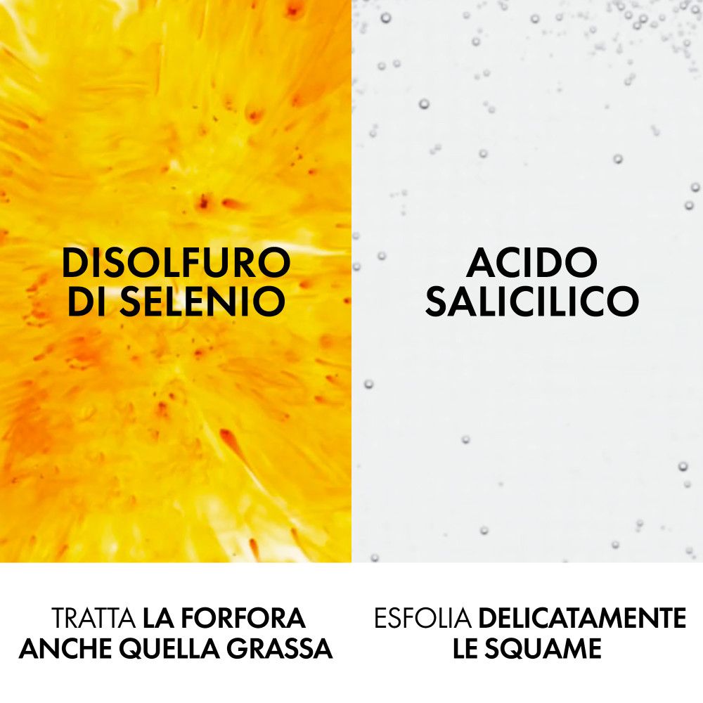 Description italienne : Disulfure de sélénium et acide salicylique pour le cuir chevelu.