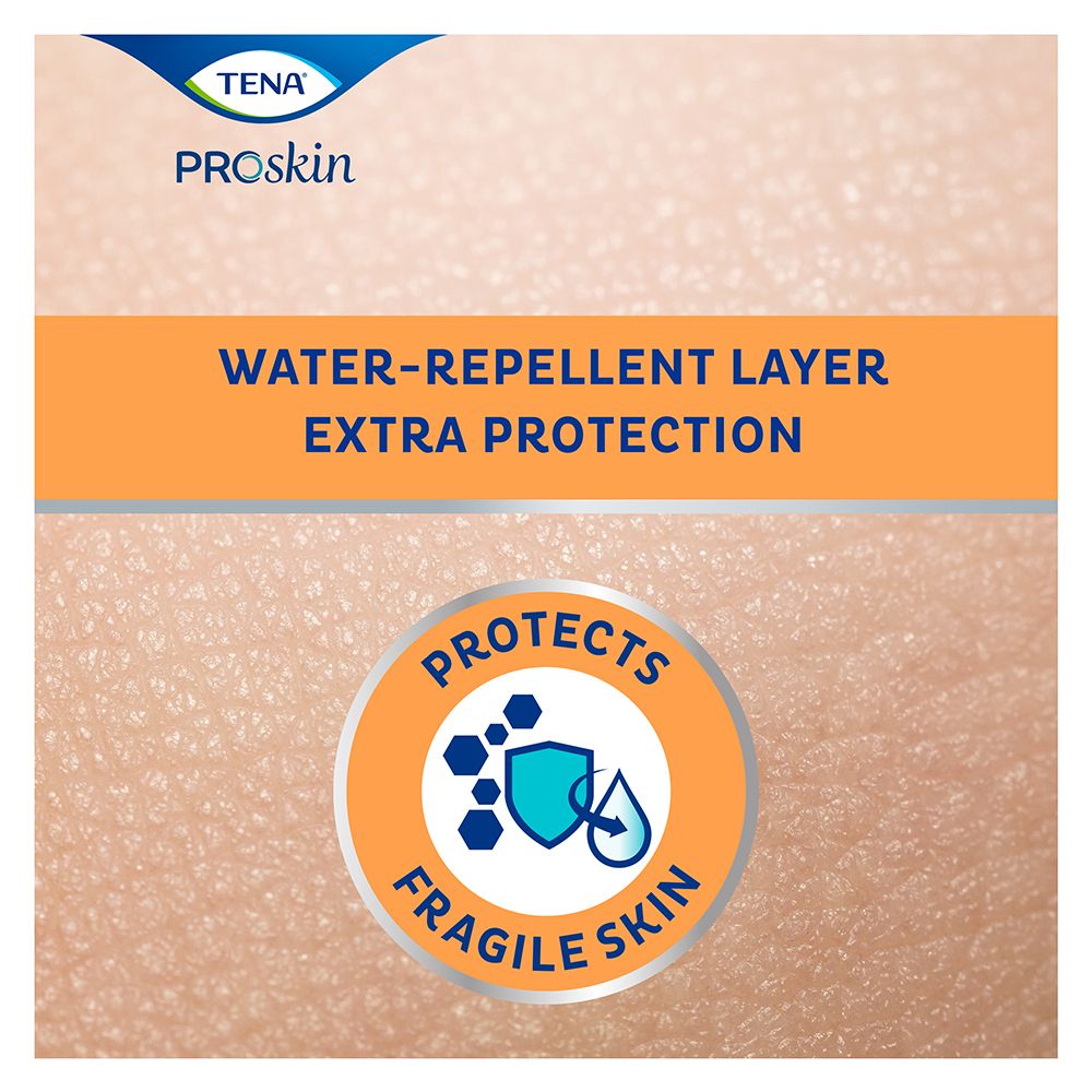 Extrait de peau avec texte. Texte: Couche hydrofuge, protection supplémentaire. Logo: Protège la peau fragile. Texte sur la peau.