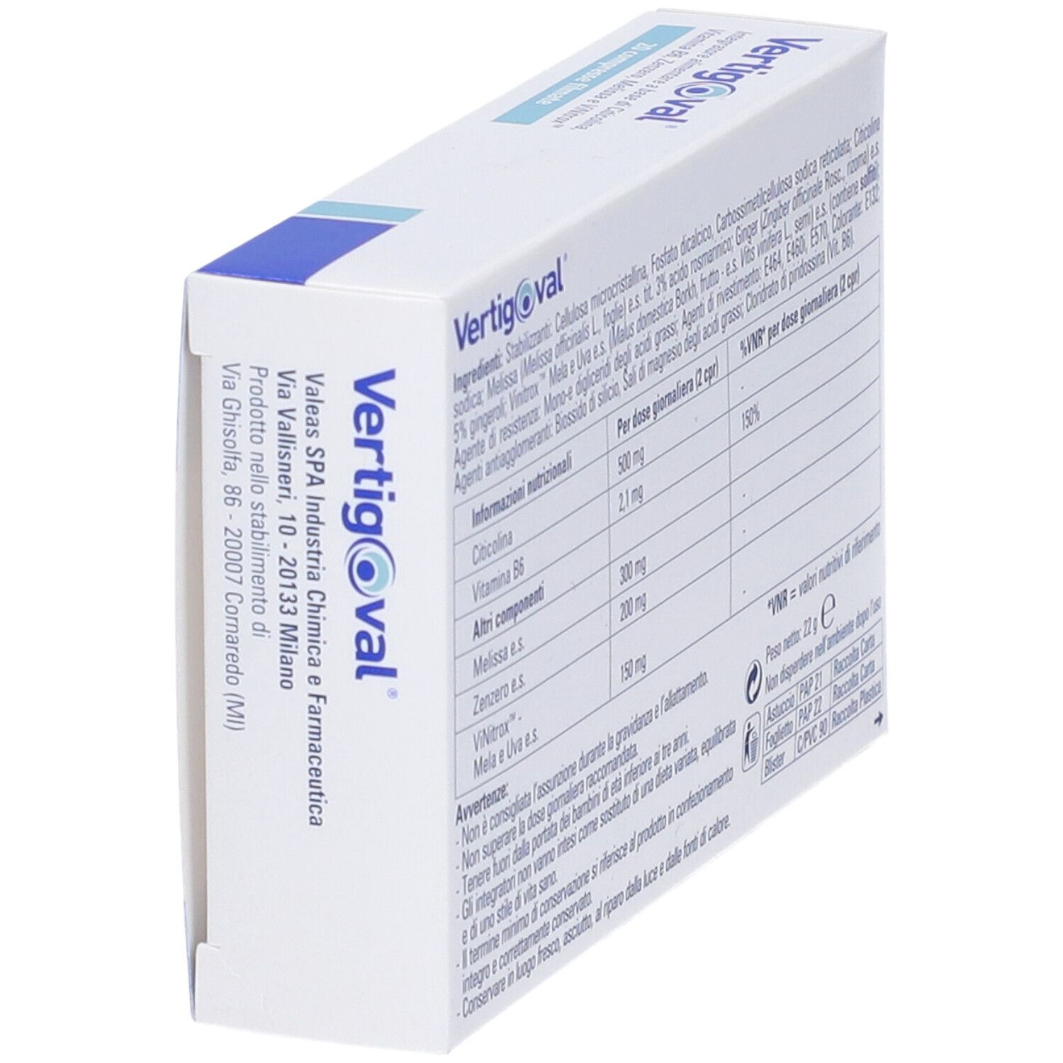 Rückseite der Produktverpackung. Inhaltsstoffe, Nährwertangaben, Warnhinweise.