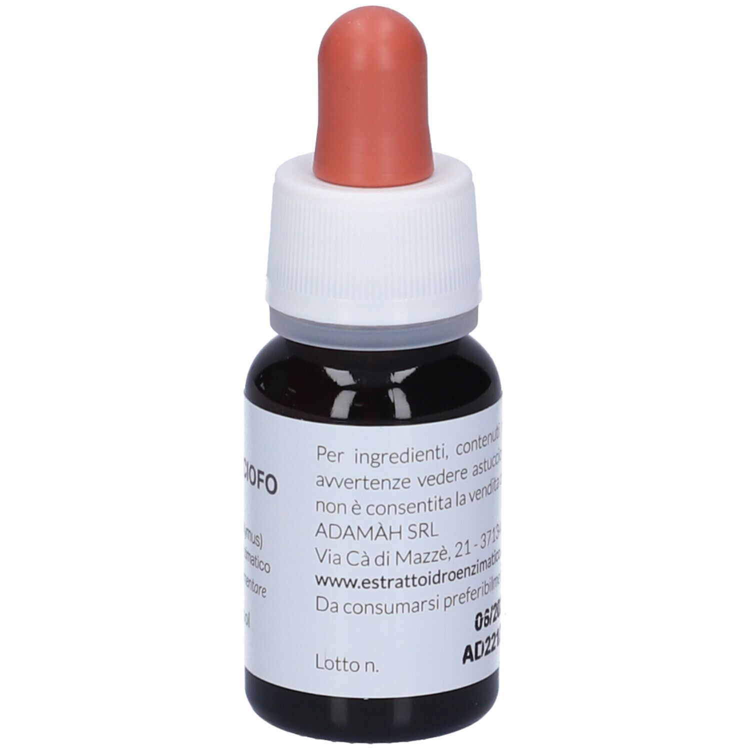 Flacon compte-gouttes brun avec pipette rouge. Inscription: EIE Carciofo, extrait d'artichaut, 30 ml.