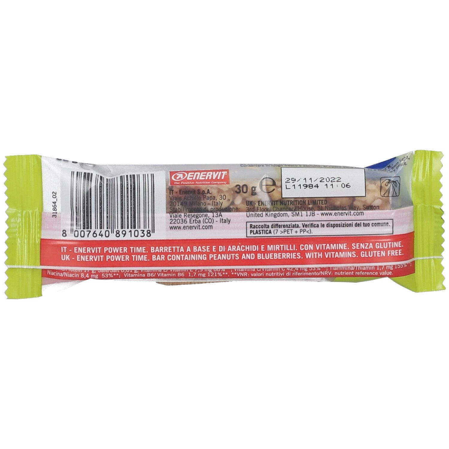 ENERVIT® Sport Power Time Erdnüsse und Blaubeeren - 10% sparen mit Code: ENERVIT10