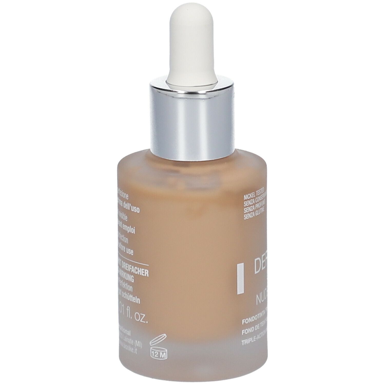 BioNike DEFENCE COLOR Nude Serum R3. Rückseite der Flasche. Mit Pipette. Aufschrift: 12M. Inhaltsstoffe.
