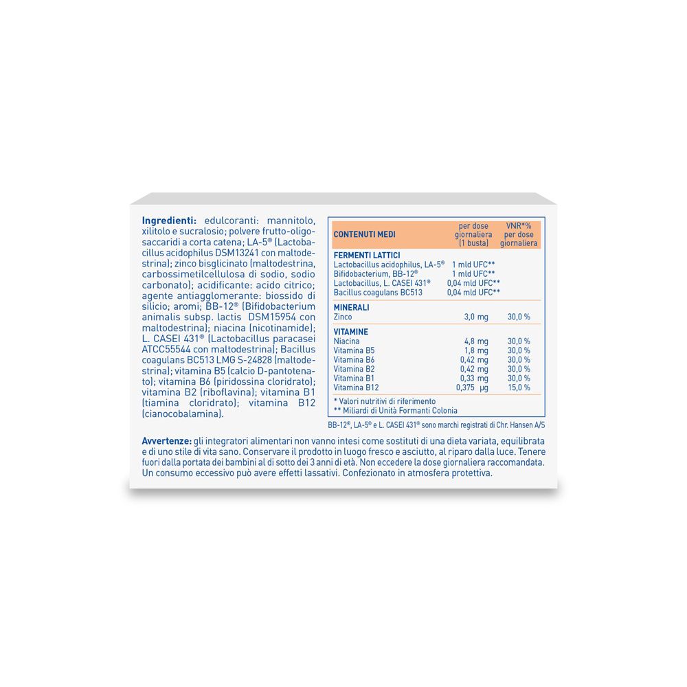 Rückseite der Lactoflorene® PLUS-Verpackung. Enthält Inhaltsstoffe, Nährwertangaben und Warnhinweise.
