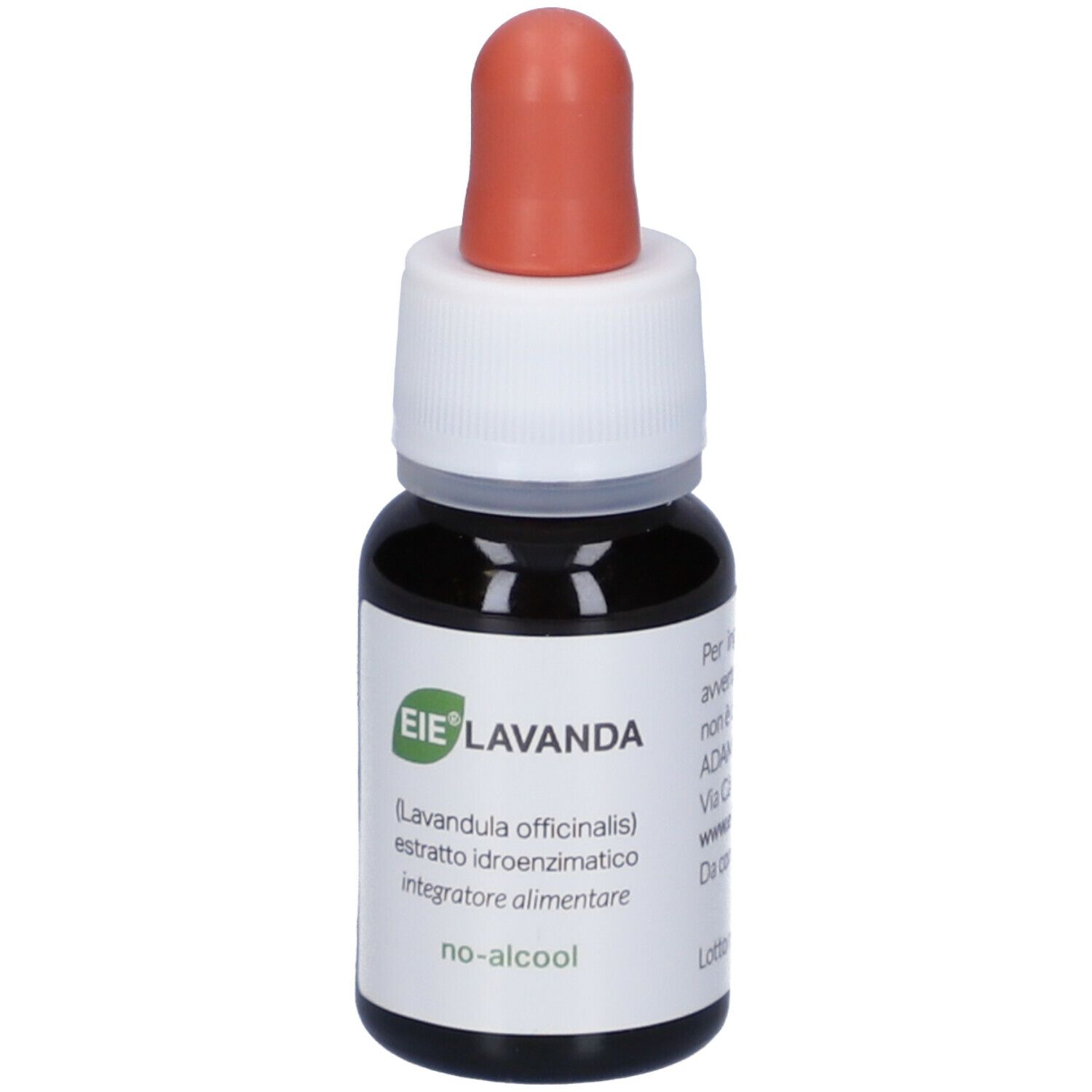 Braune Glasflasche mit Tropfer. Aufschrift: EIE Lavanda, 30 ml. Produktinformationen.