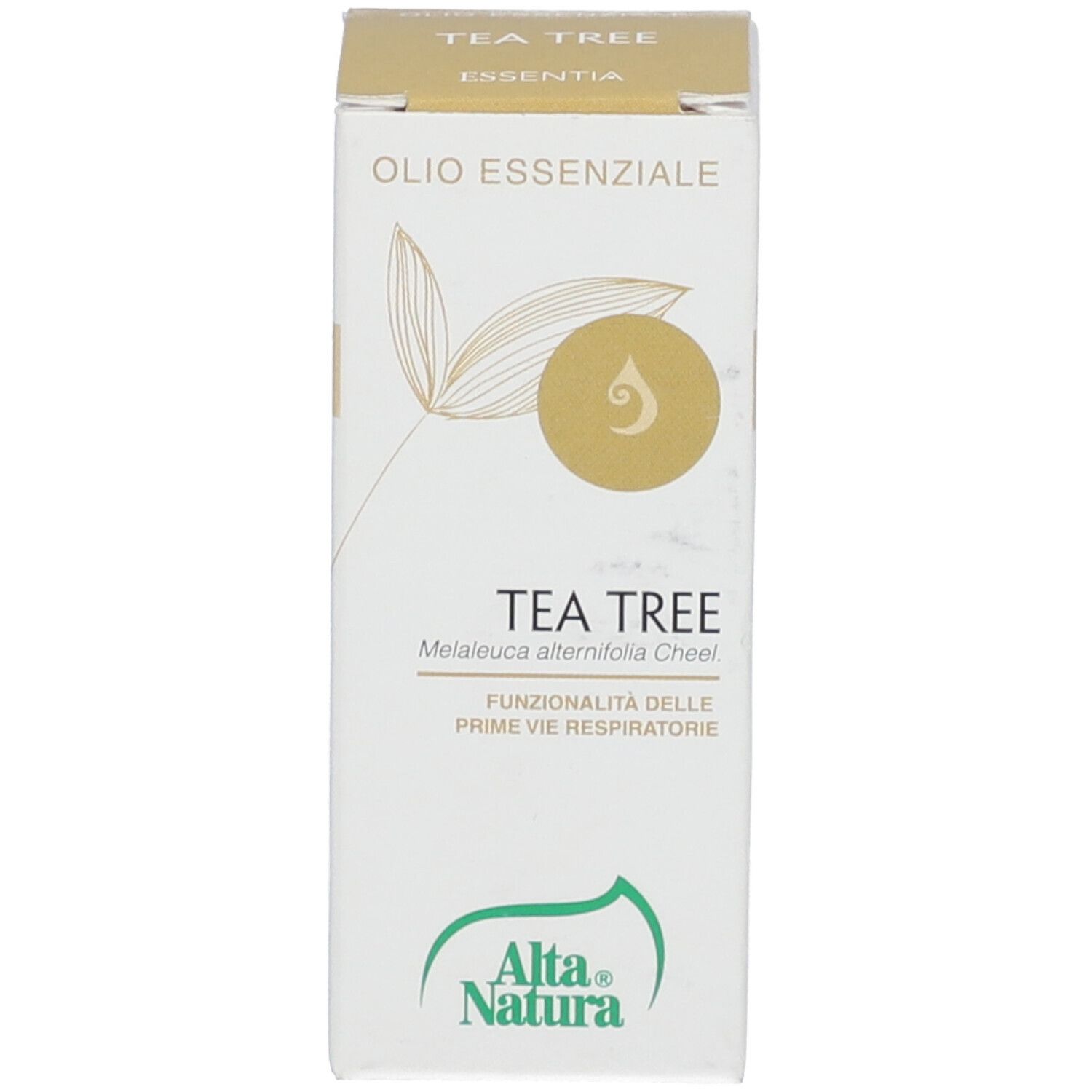 Boîte blanche avec informations et logo du produit. 'TEA TREE' sur la boîte.