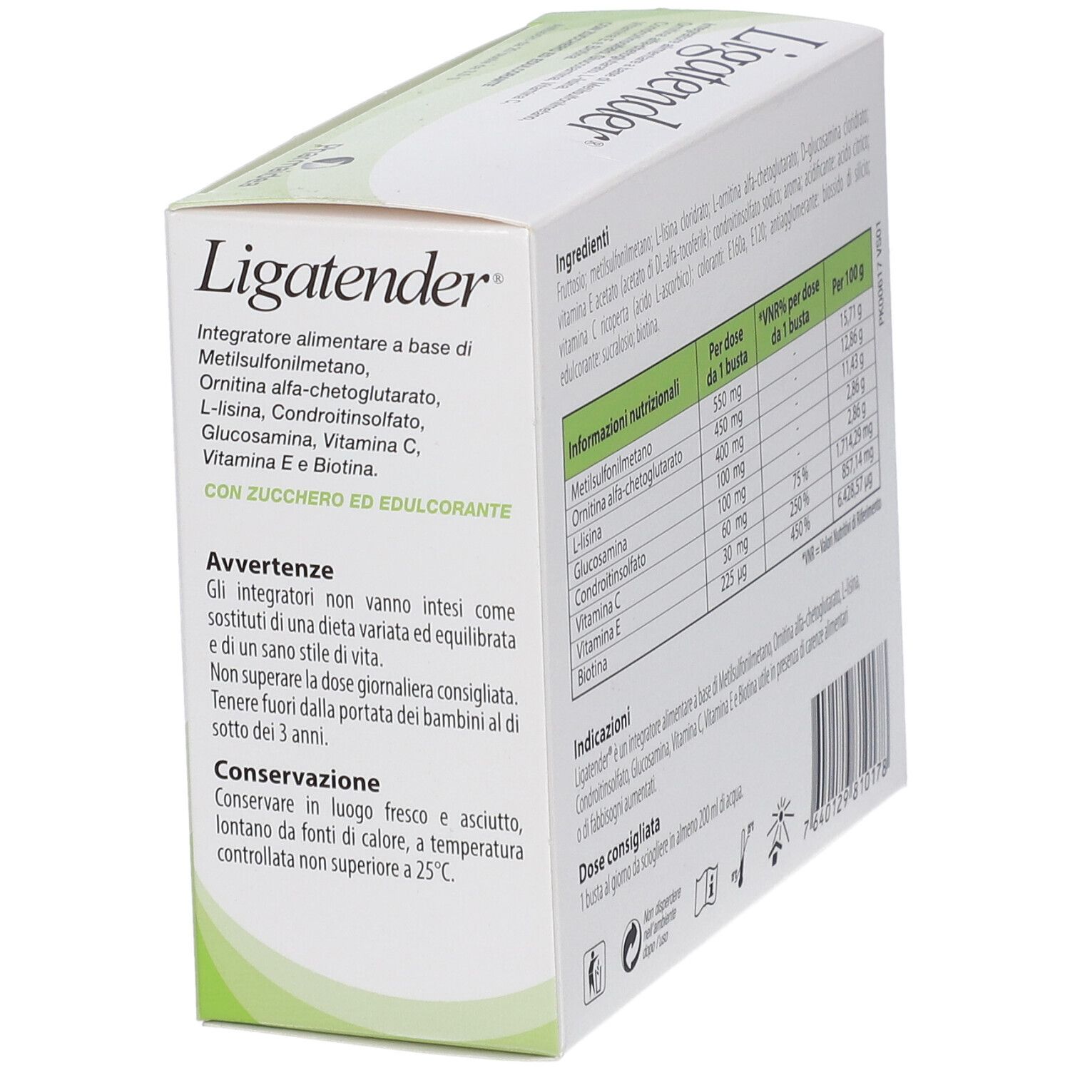 Karton Ligatender® mit Warnhinweisen und Inhaltsstoffen. Marke Pharmaidea.