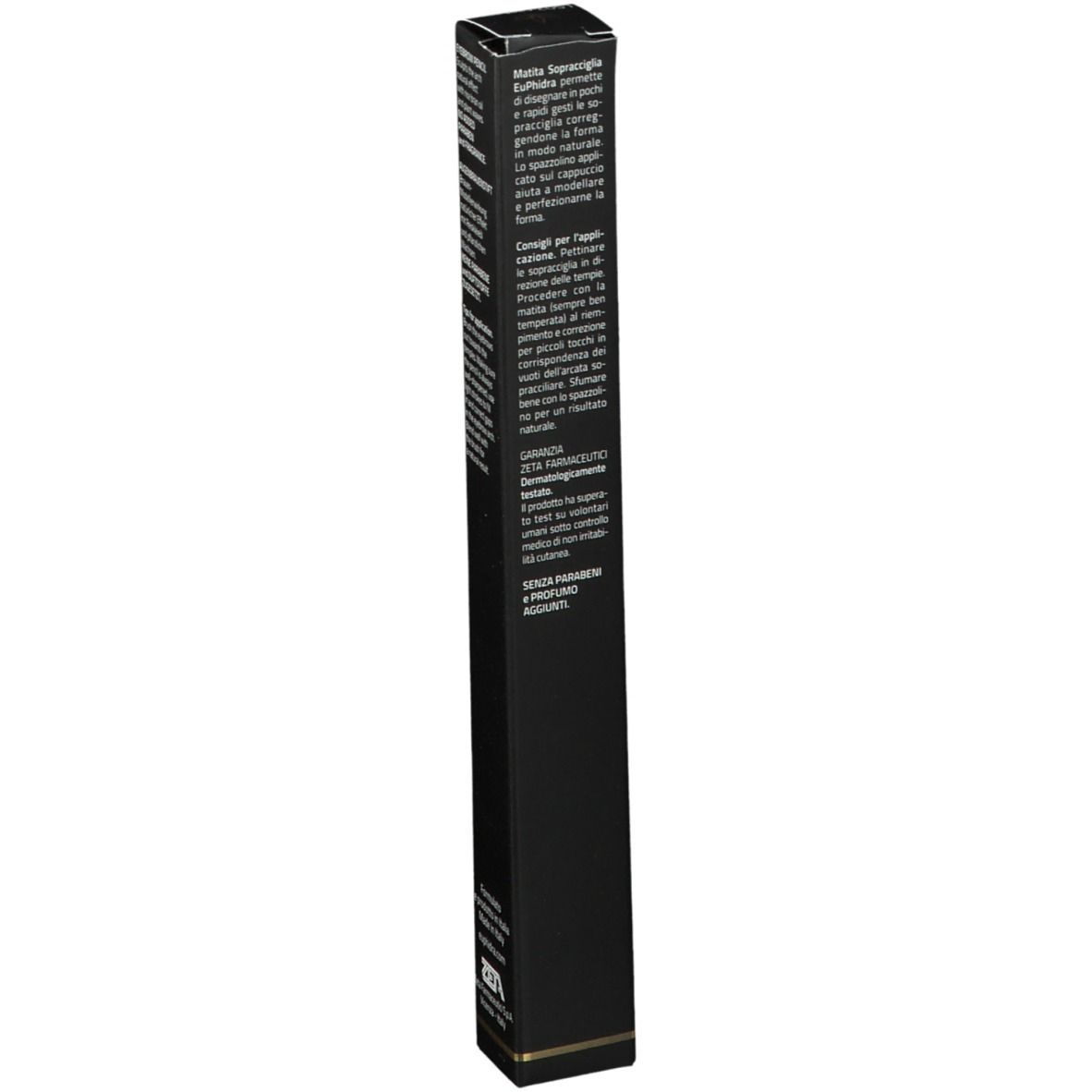 Emballage noir avec informations produit. Contient EuPhidra crayon à sourcils LS02 Braun. 1,5 g.