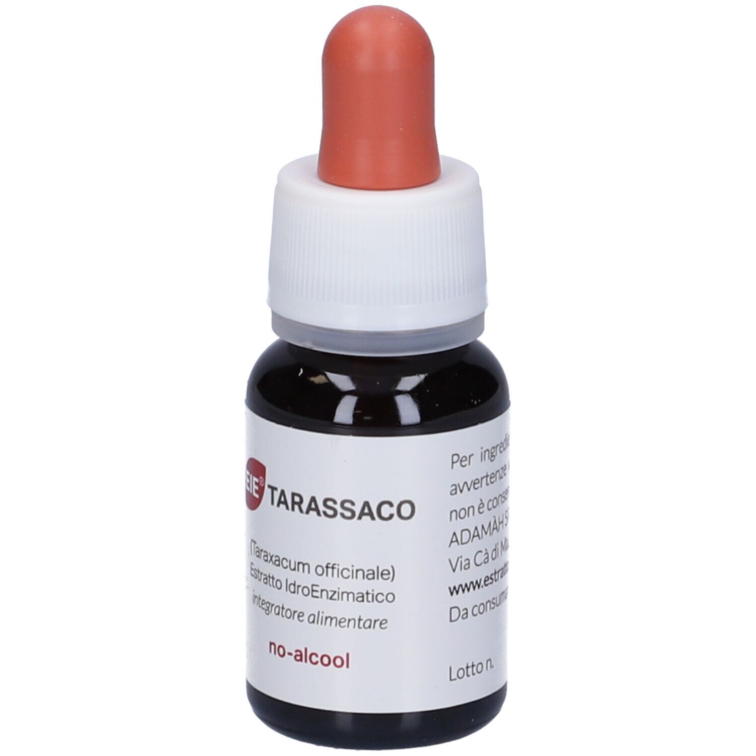 Flacon en verre brun avec compte-gouttes. Inscription : EIE Tarassaco, Taraxacum officinale, 30 ml, NO-ALCOOL.