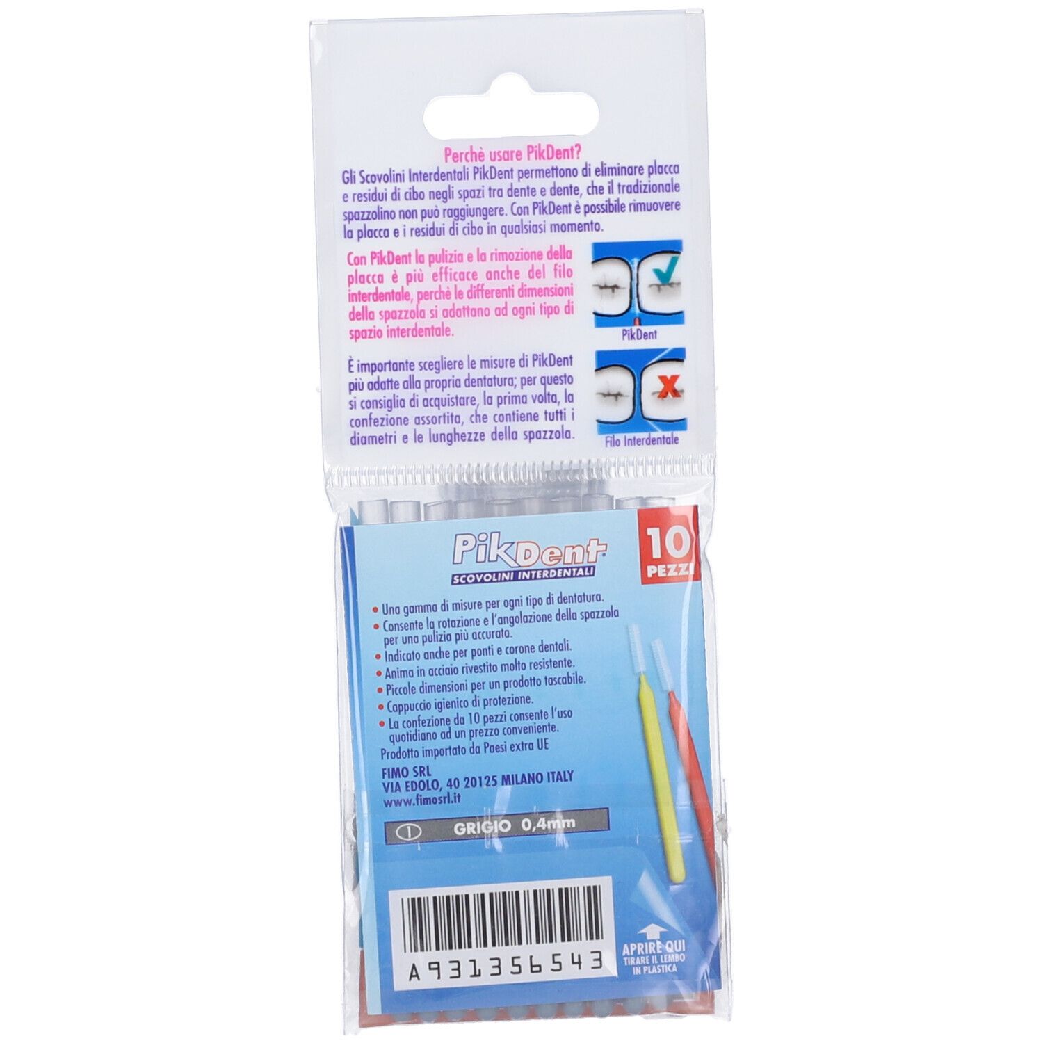 Rückseite der Verpackung mit Produktinformationen. Text in italienischer Sprache. Enthält Illustrationen und Produktmerkmale.