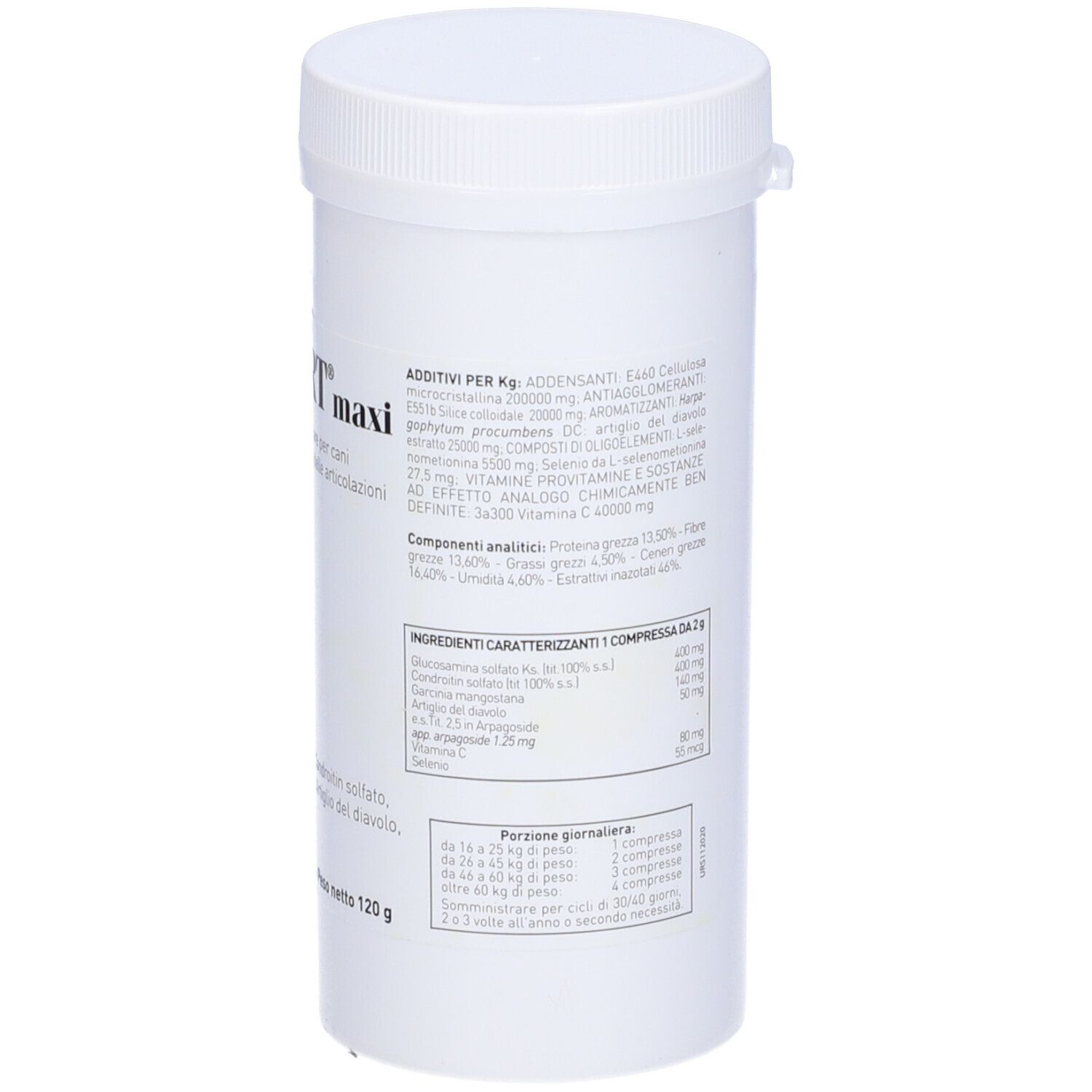 Boîte blanche avec couvercle blanc. Inscription: LEGART maxi. Contient des informations sur les ingrédients et le dosage. Vue détaillée.