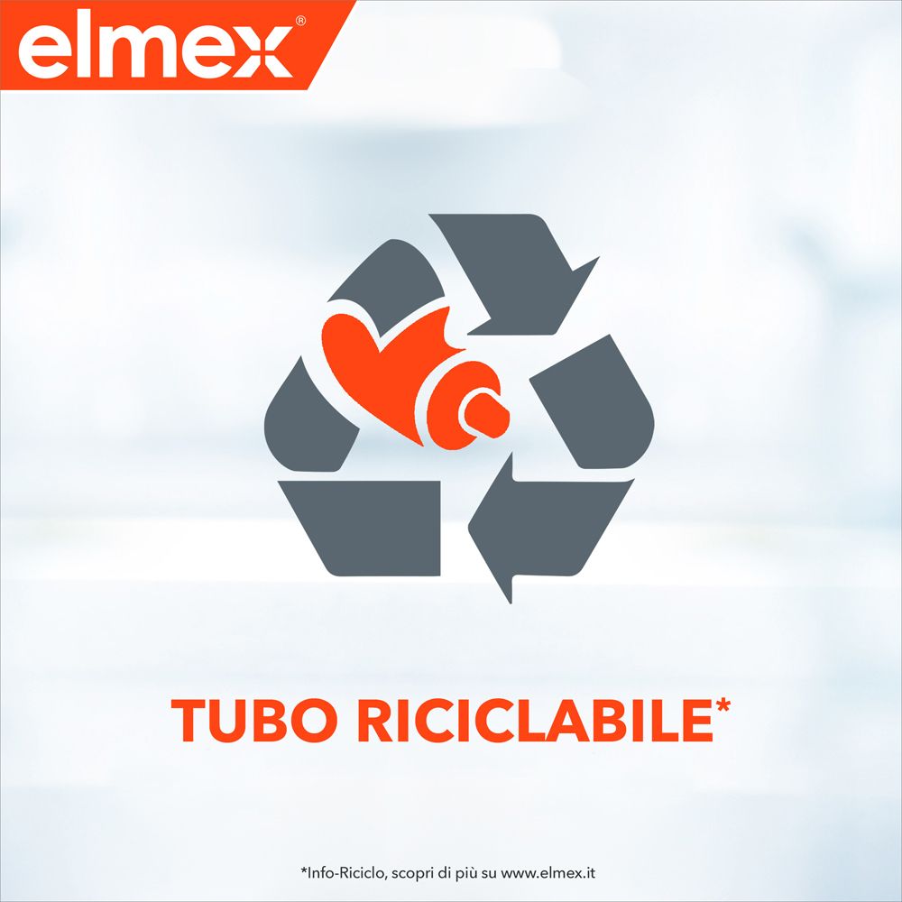 Recycling-Symbol. Text: Tubo riciclabile.