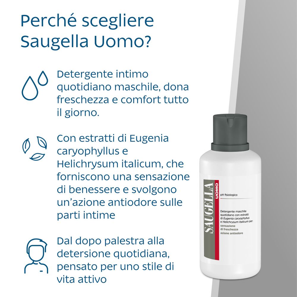 Produktflasche mit Text und Icons. Text in italienischer Sprache. Weißer Hintergrund.