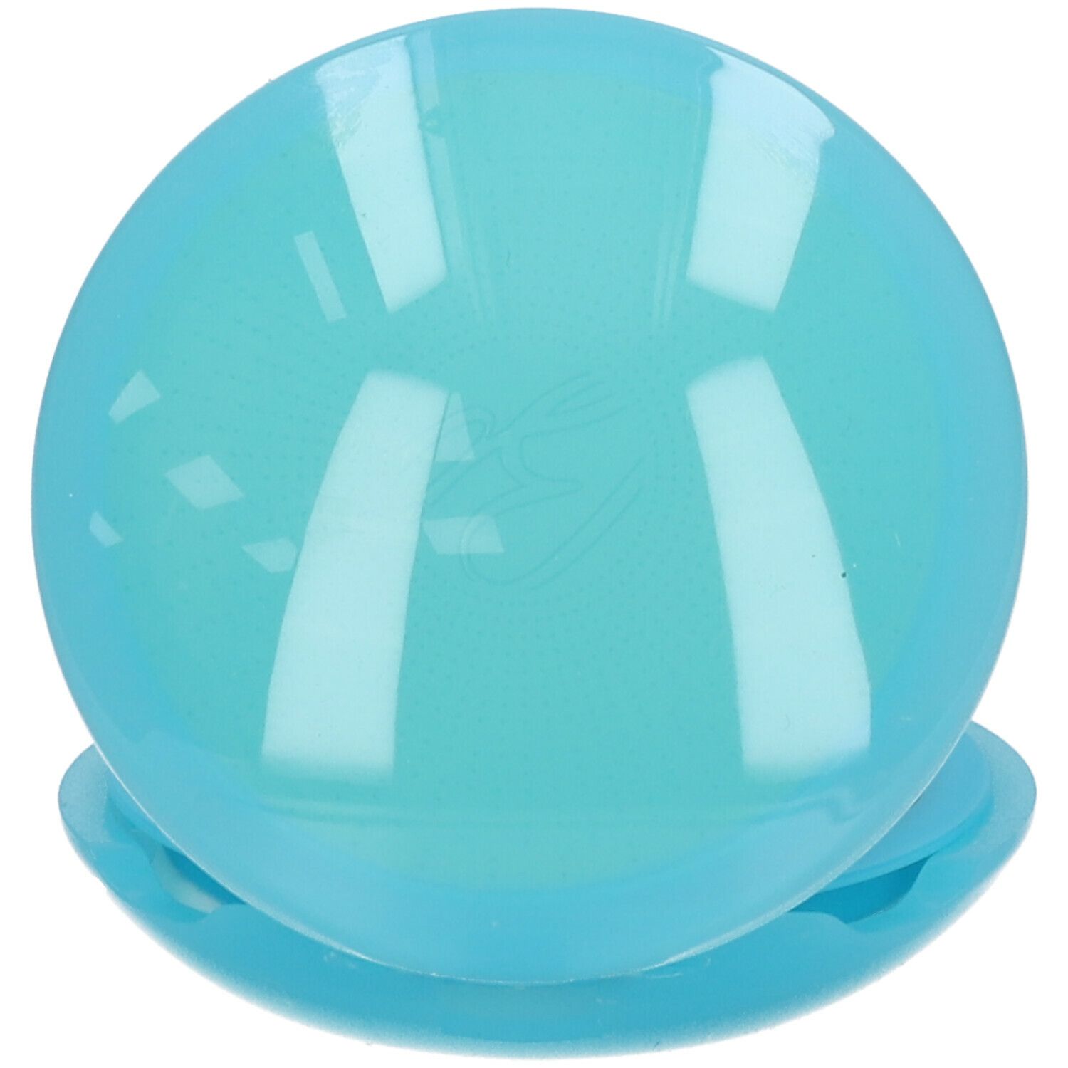 Boîtier ovale bleu clair. Fermé. Dessus légèrement bombé.