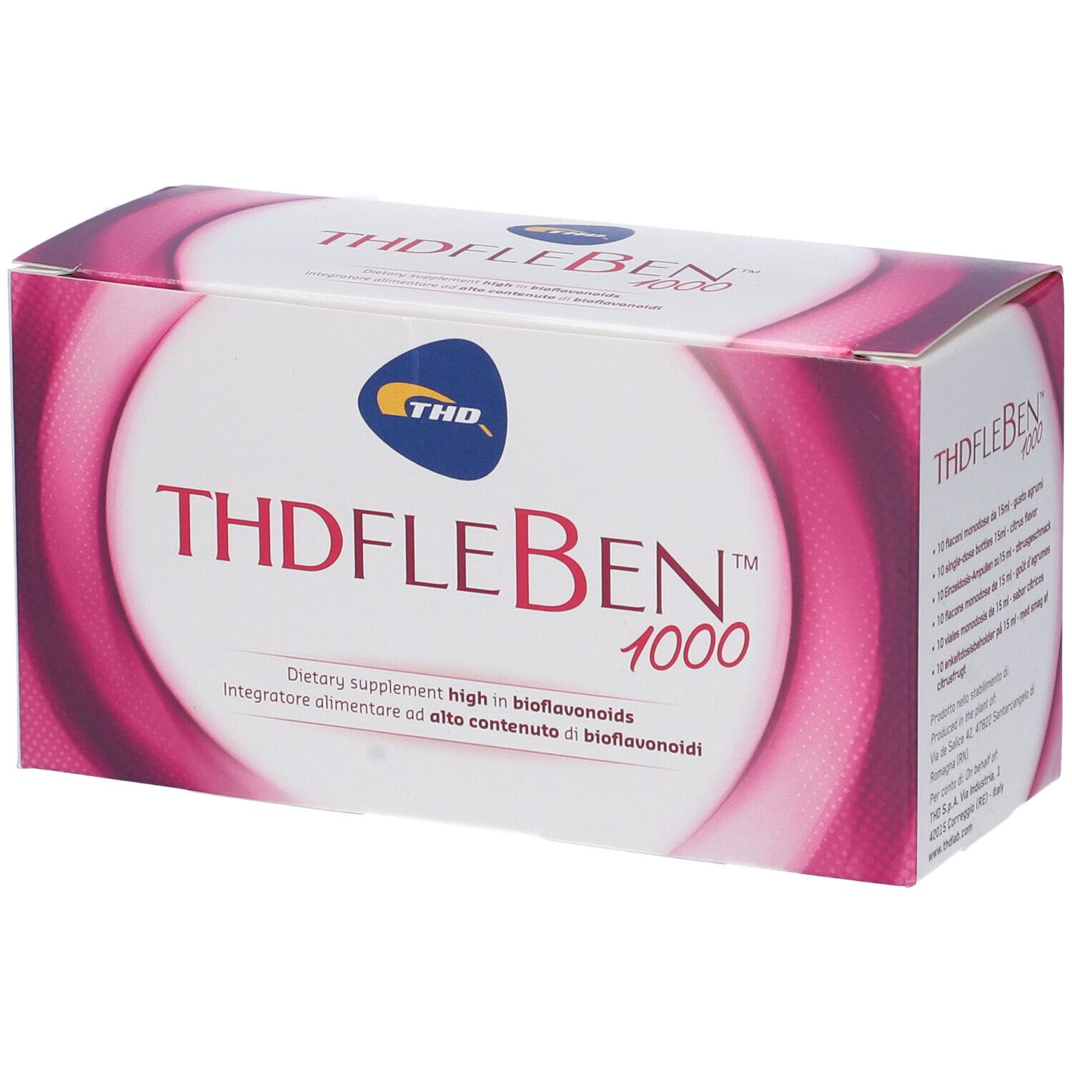 Boîte Fleben® 1000. Blanc avec dégradé rose. Nom du produit et logo clairement visibles.