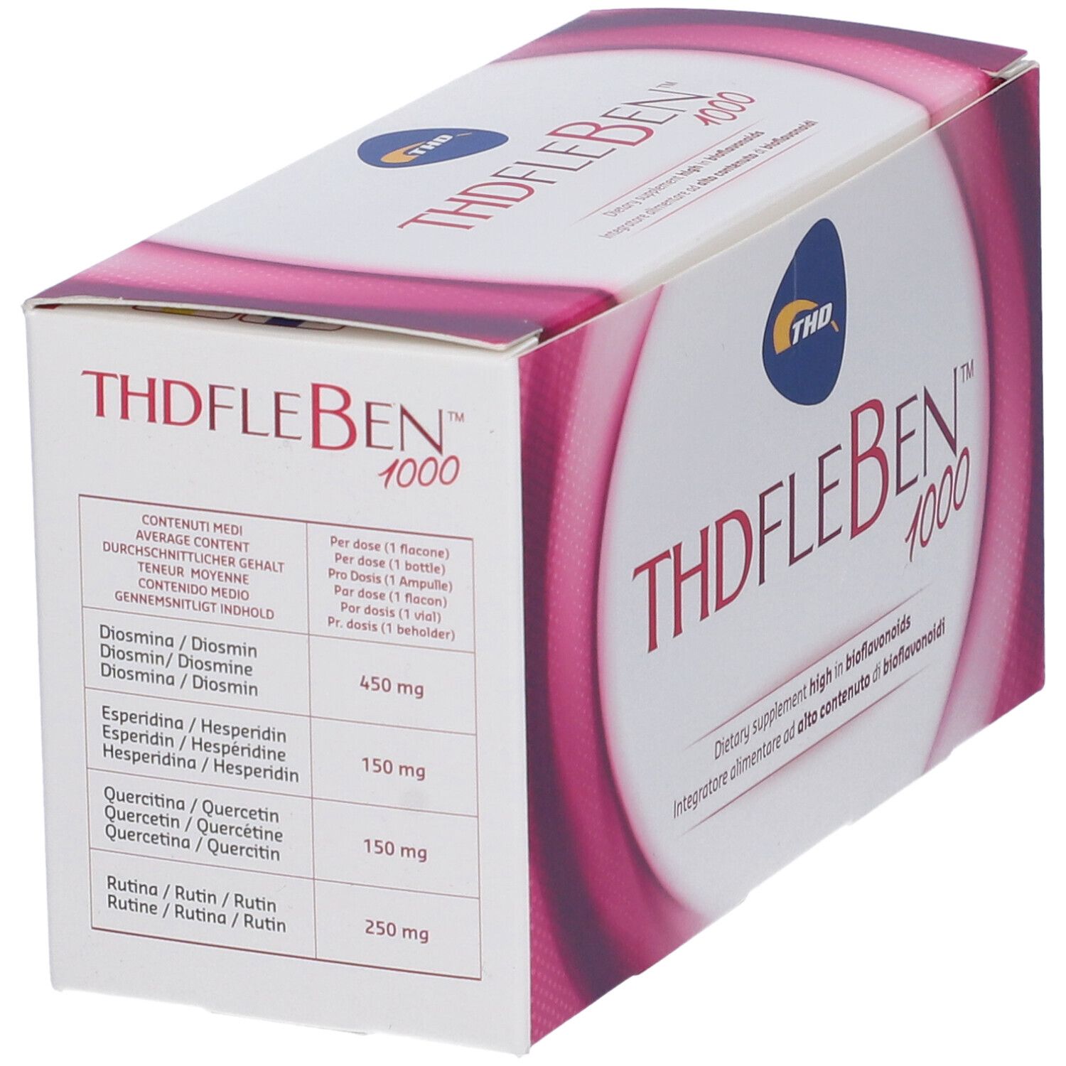 Boîte Fleben® 1000. Nom et logo du produit sur fond blanc. Dégradé rose.