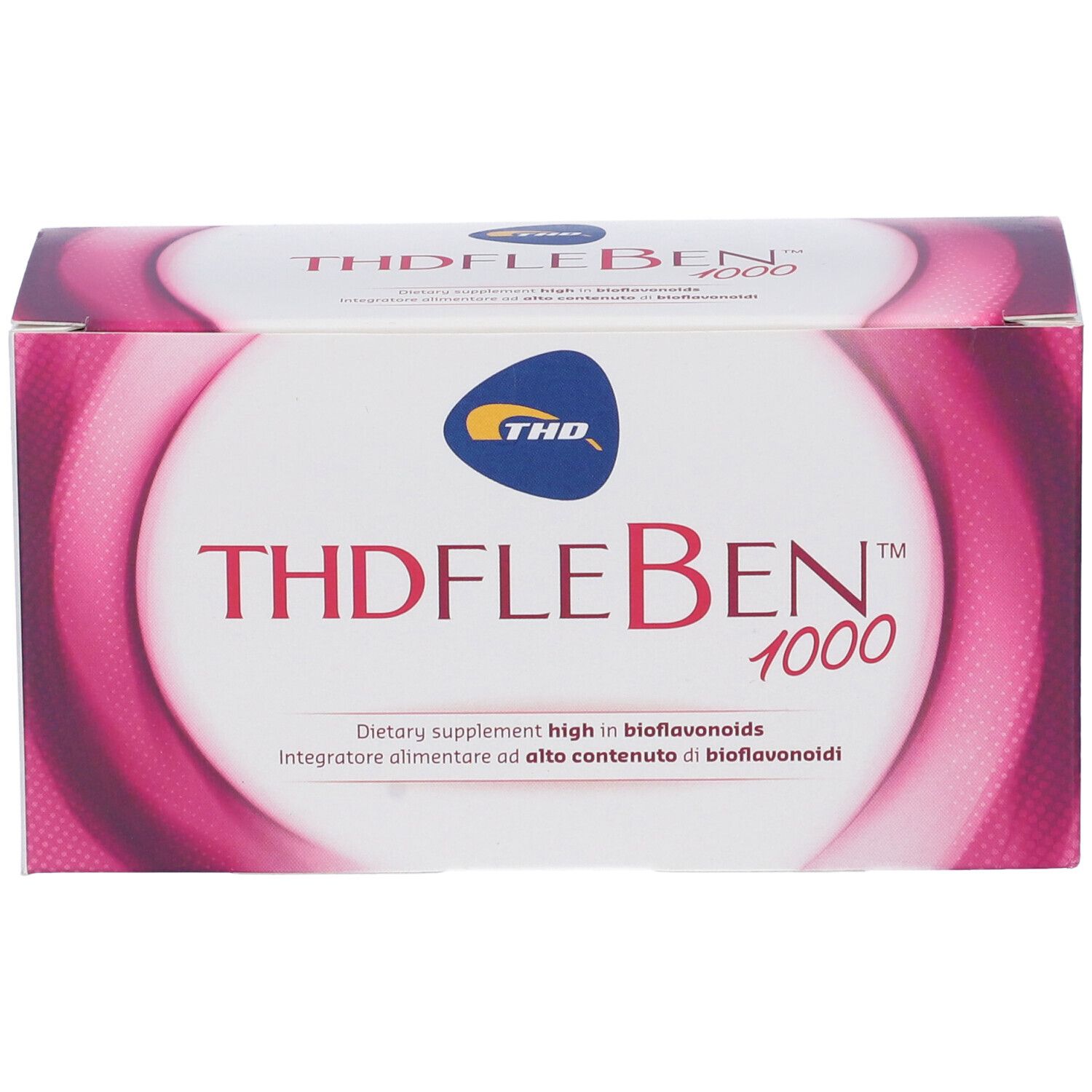 Boîte Fleben® 1000. Nom et logo du produit sur fond blanc. Dégradé rose.