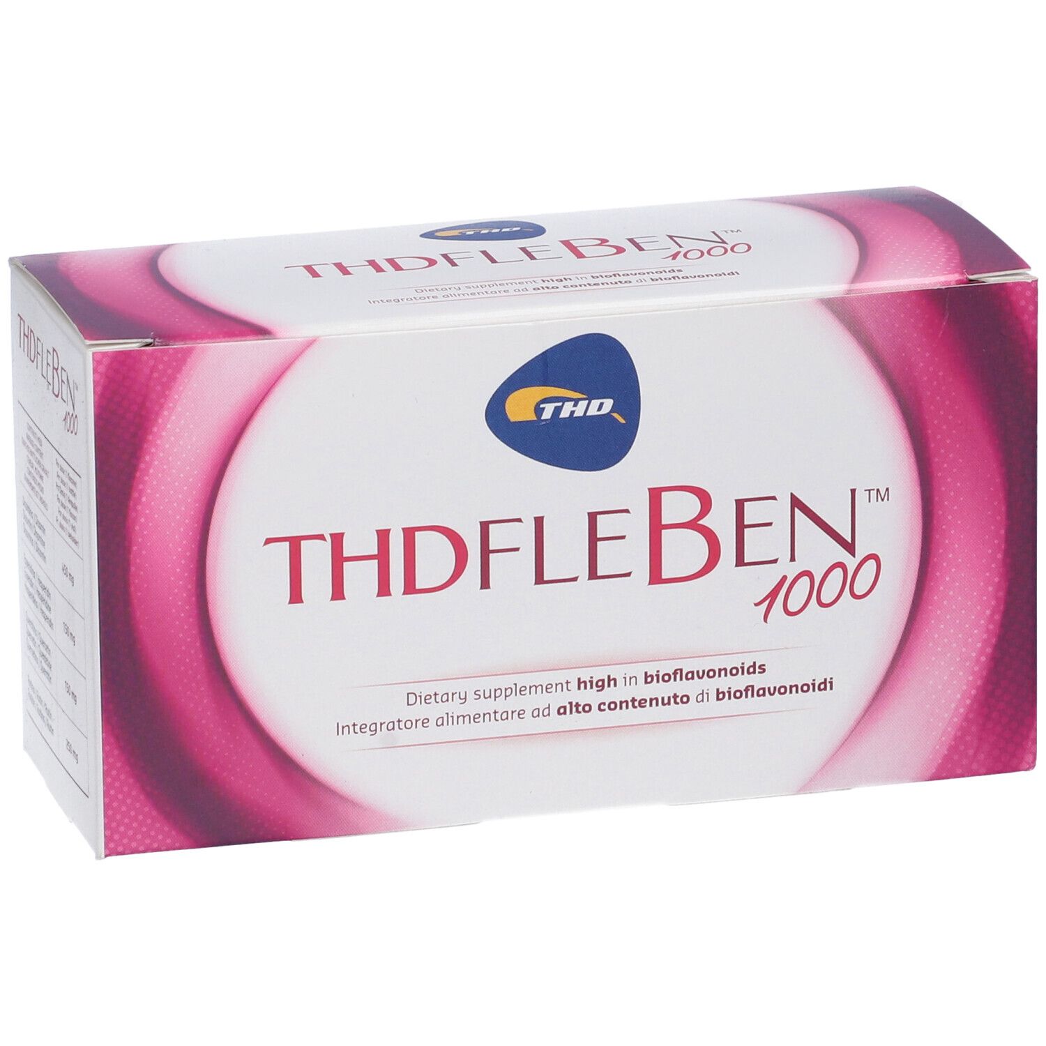 Boîte Fleben® 1000. Nom et logo du produit sur fond blanc. Dégradé rose.